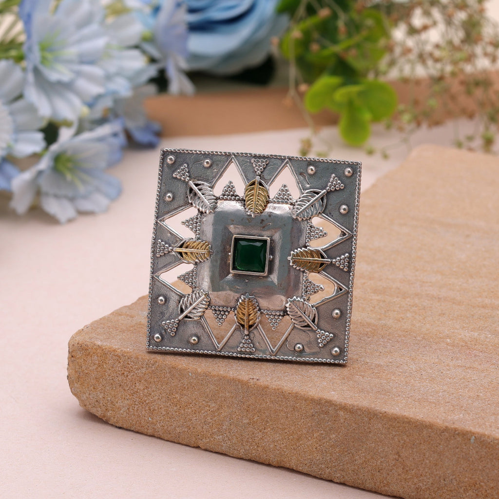 Green Color Dual Tone Oxidised Rings Ethnic Style