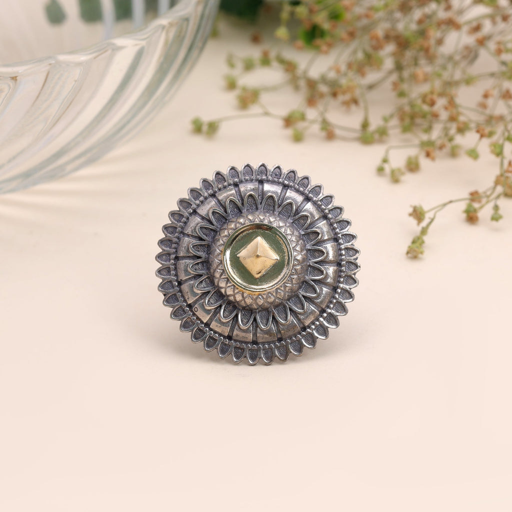 Gold & Silver Color Dual Tone Oxidised Rings Designer Finish