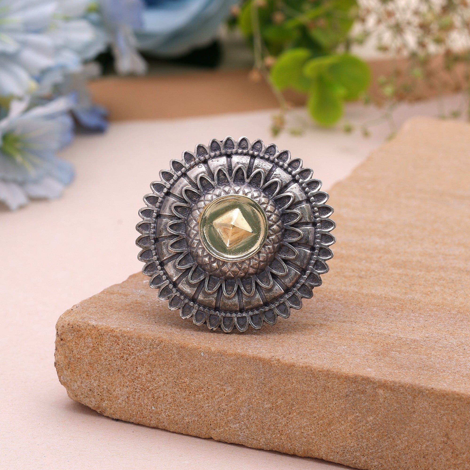 Gold & Silver Color Dual Tone Oxidised Rings Designer Finish