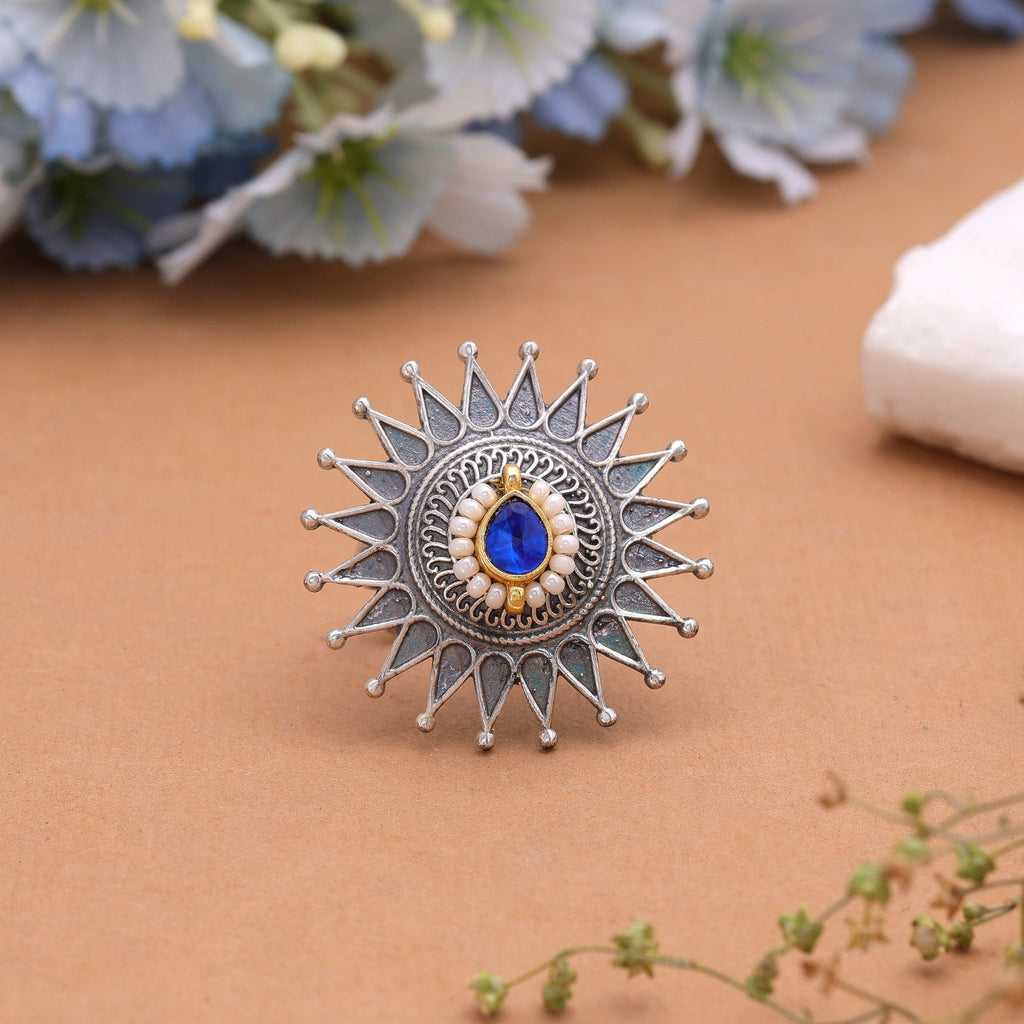 Blue Color Dual Tone Oxidised Rings Fashion Appeal