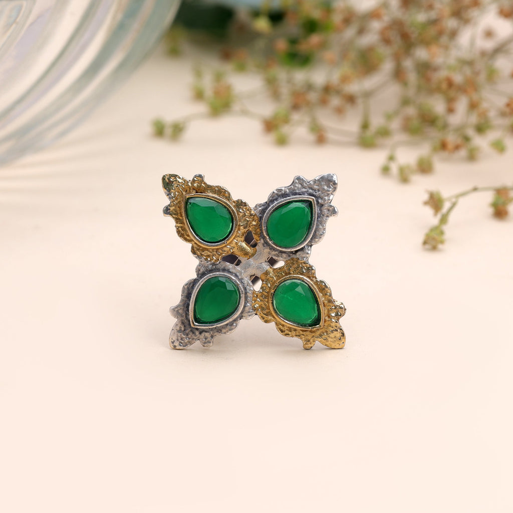Green Color Dual Tone Oxidised Rings Festive Fashion Style