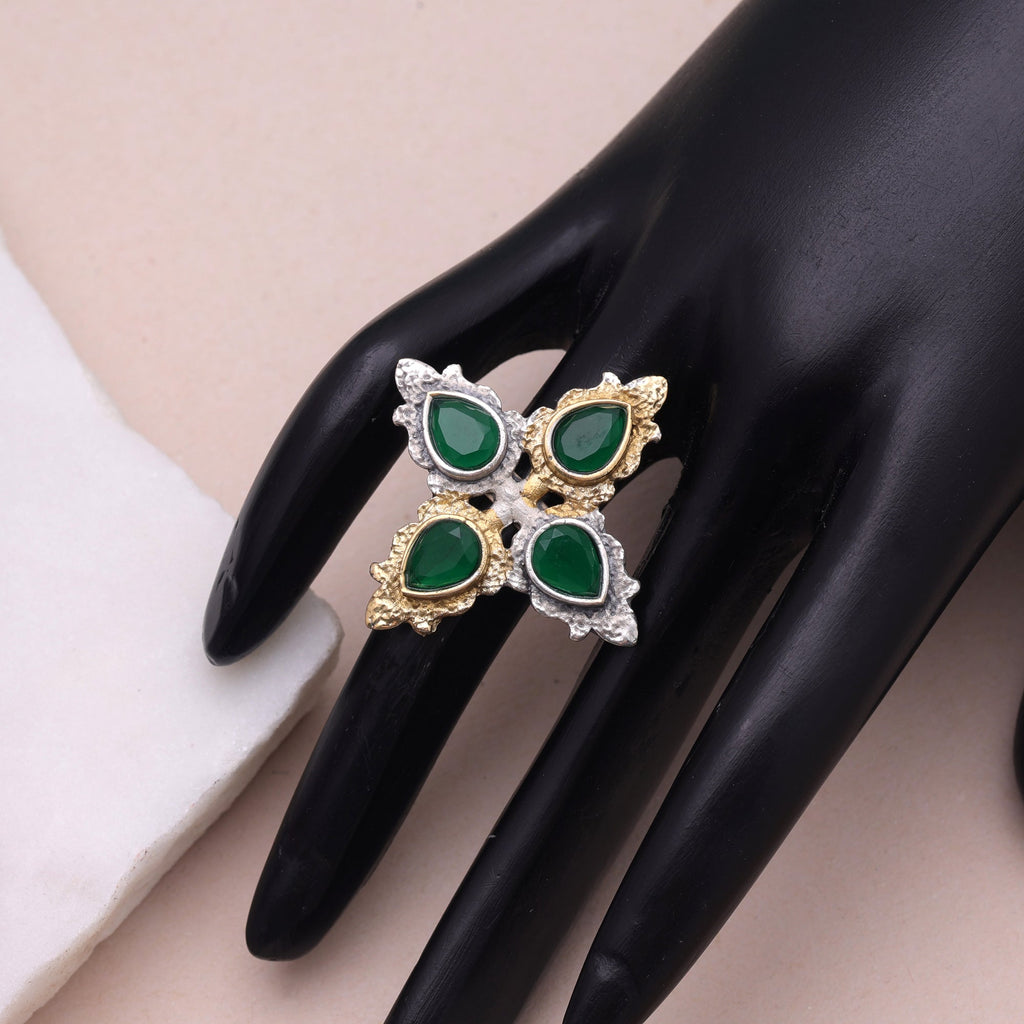 Green Color Dual Tone Oxidised Rings Festive Fashion Style