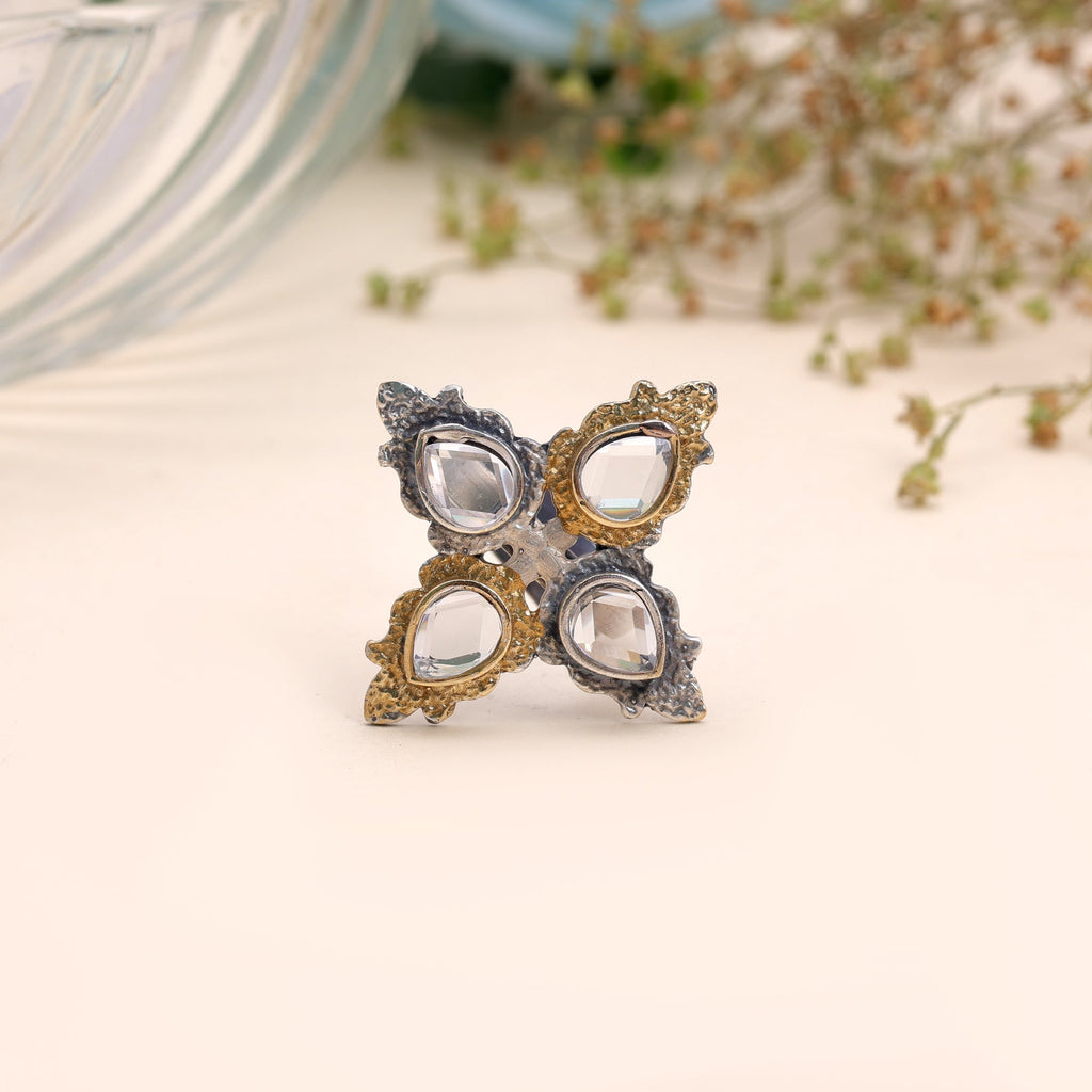 White Color Dual Tone Oxidised Rings Designer Look