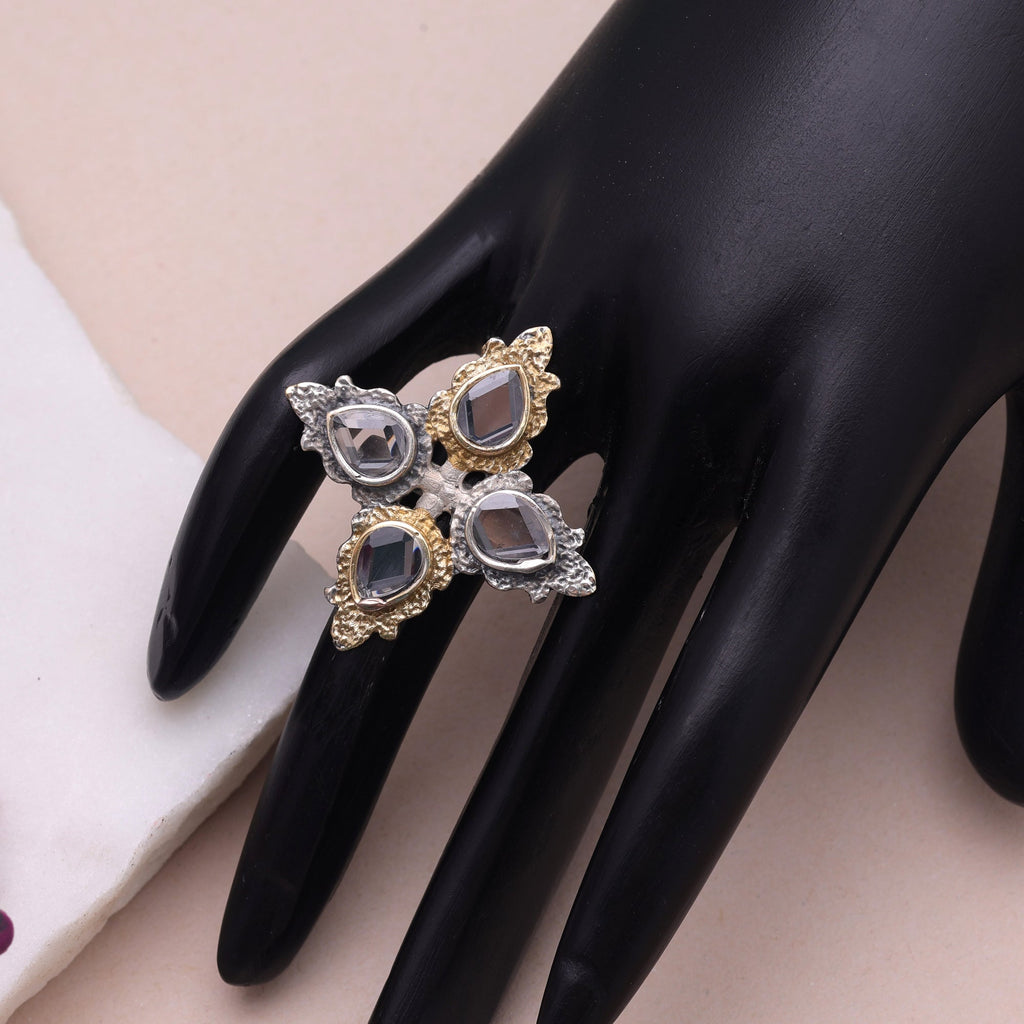 White Color Dual Tone Oxidised Rings Designer Look