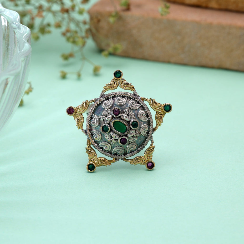 Green Color Dual Tone Oxidised Rings Traditional Appeal