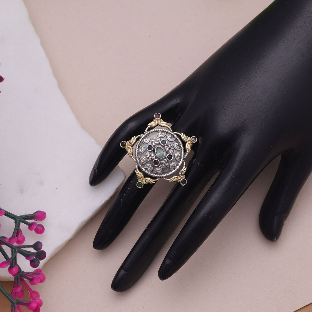 Multi Color Dual Tone Oxidised Rings Ethnic Fashion Style