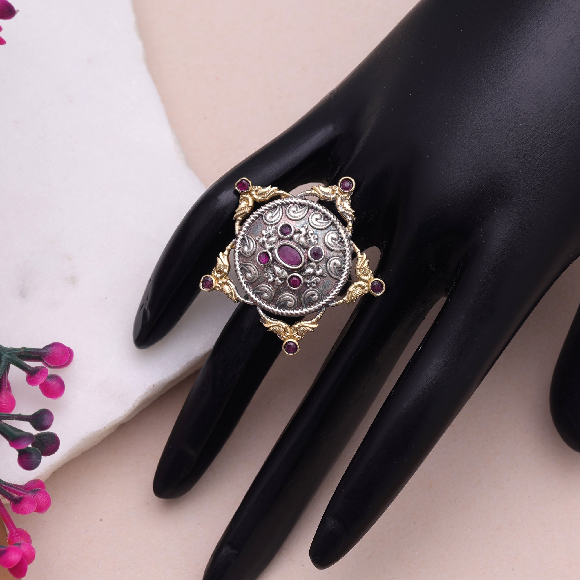 Rani Color Dual Tone Oxidised Rings Handmade Jewelry Style