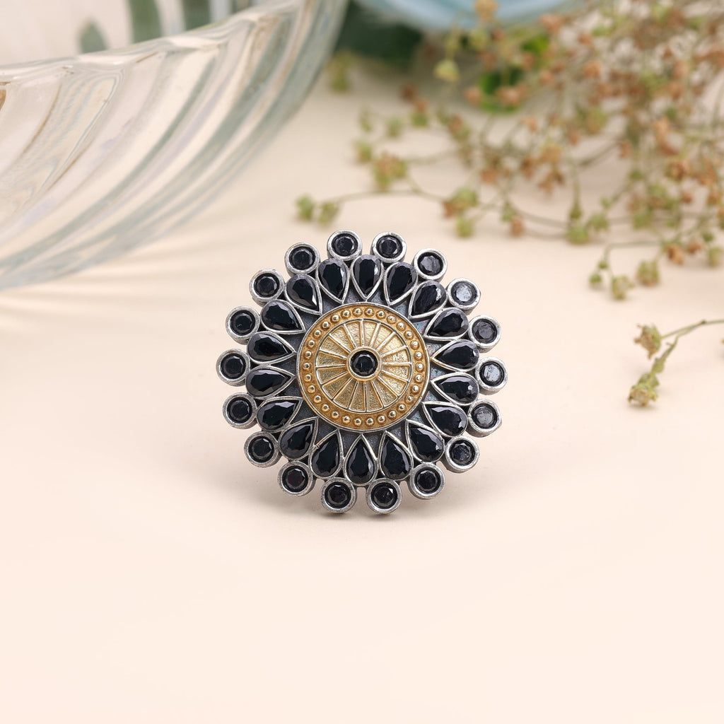 Black Color Dual Tone Oxidised Rings Designer Appeal