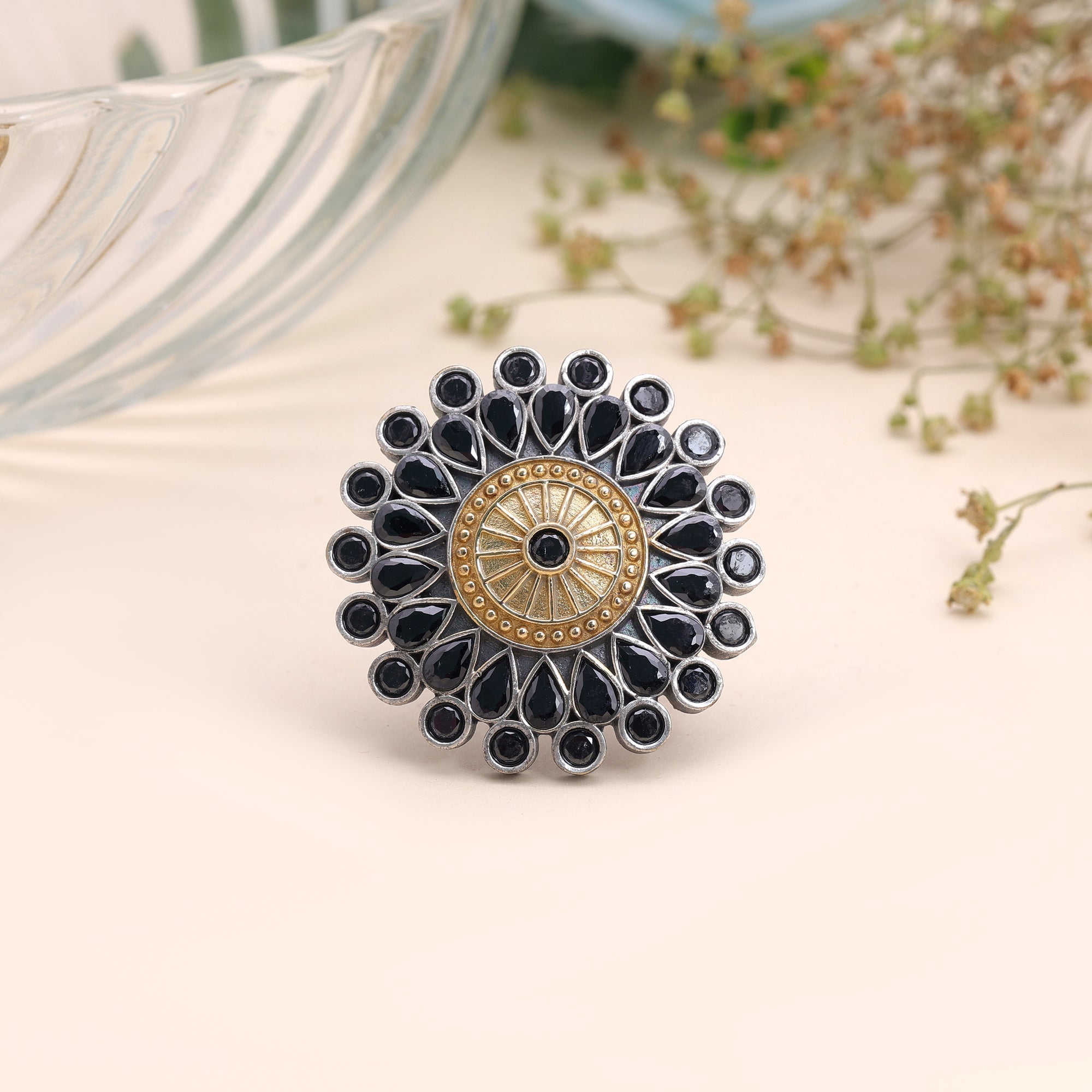 Black Color Dual Tone Oxidised Rings Designer Appeal