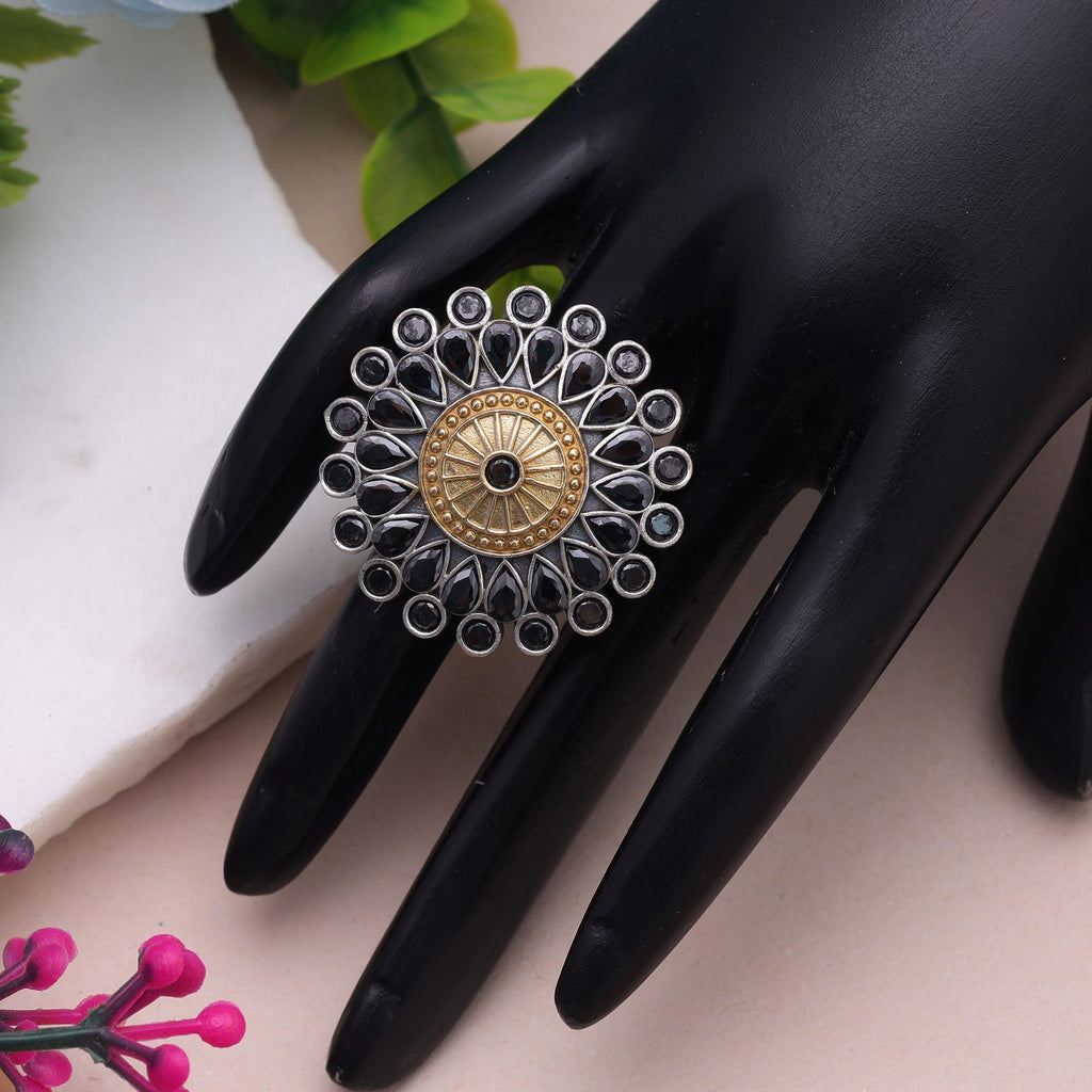 Black Color Dual Tone Oxidised Rings Designer Appeal