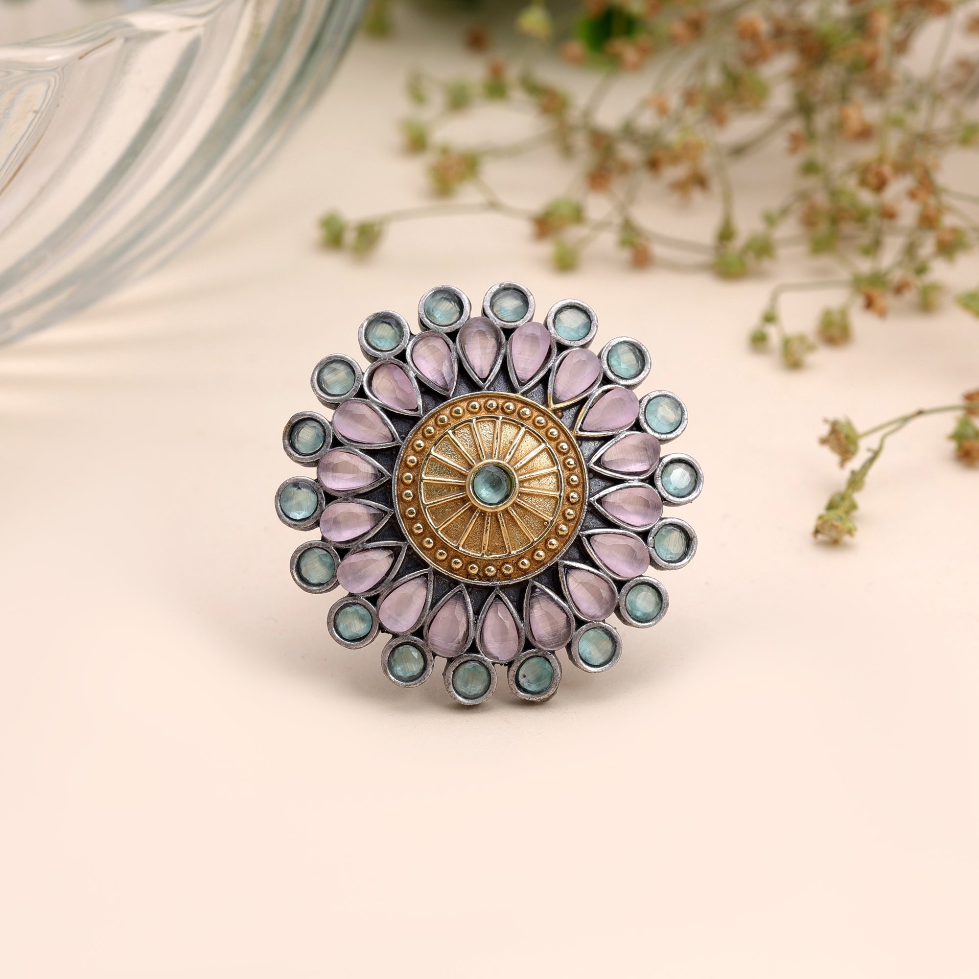 Light Pink Color Dual Tone Oxidised Rings Handmade Fashion Style