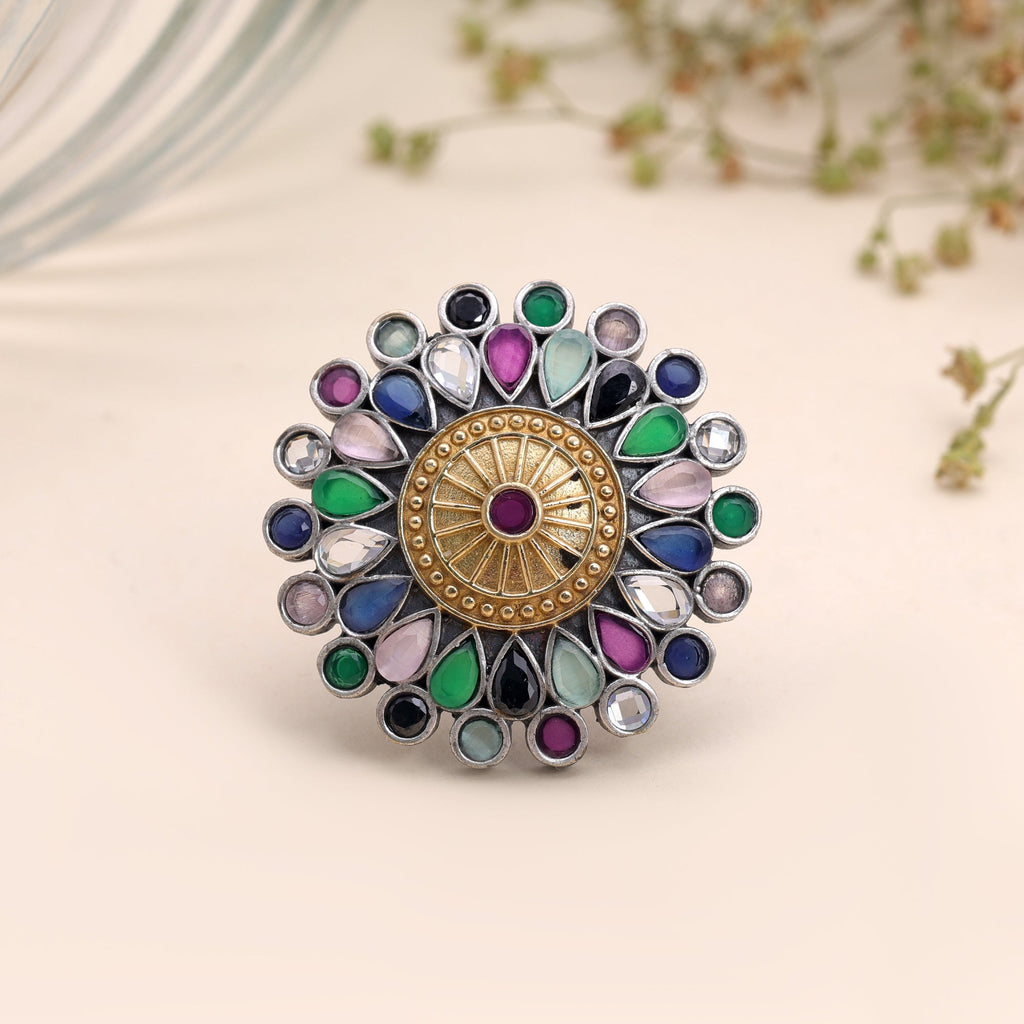 Multi Color Dual Tone Oxidised Rings Traditional Fashion Style
