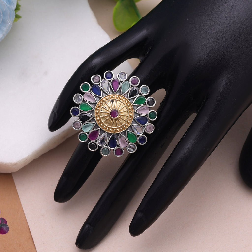 Multi Color Dual Tone Oxidised Rings Traditional Fashion Style