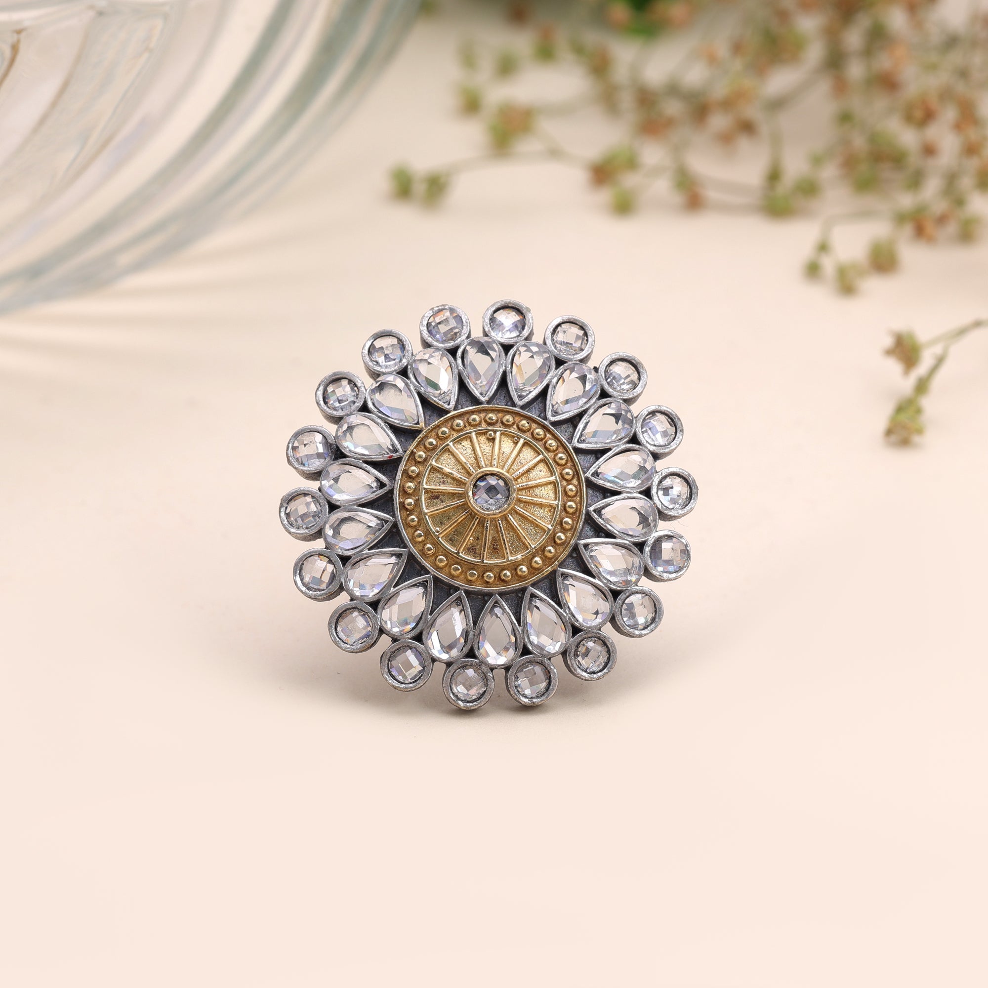 White Color Dual Tone Oxidised Rings Designer Style