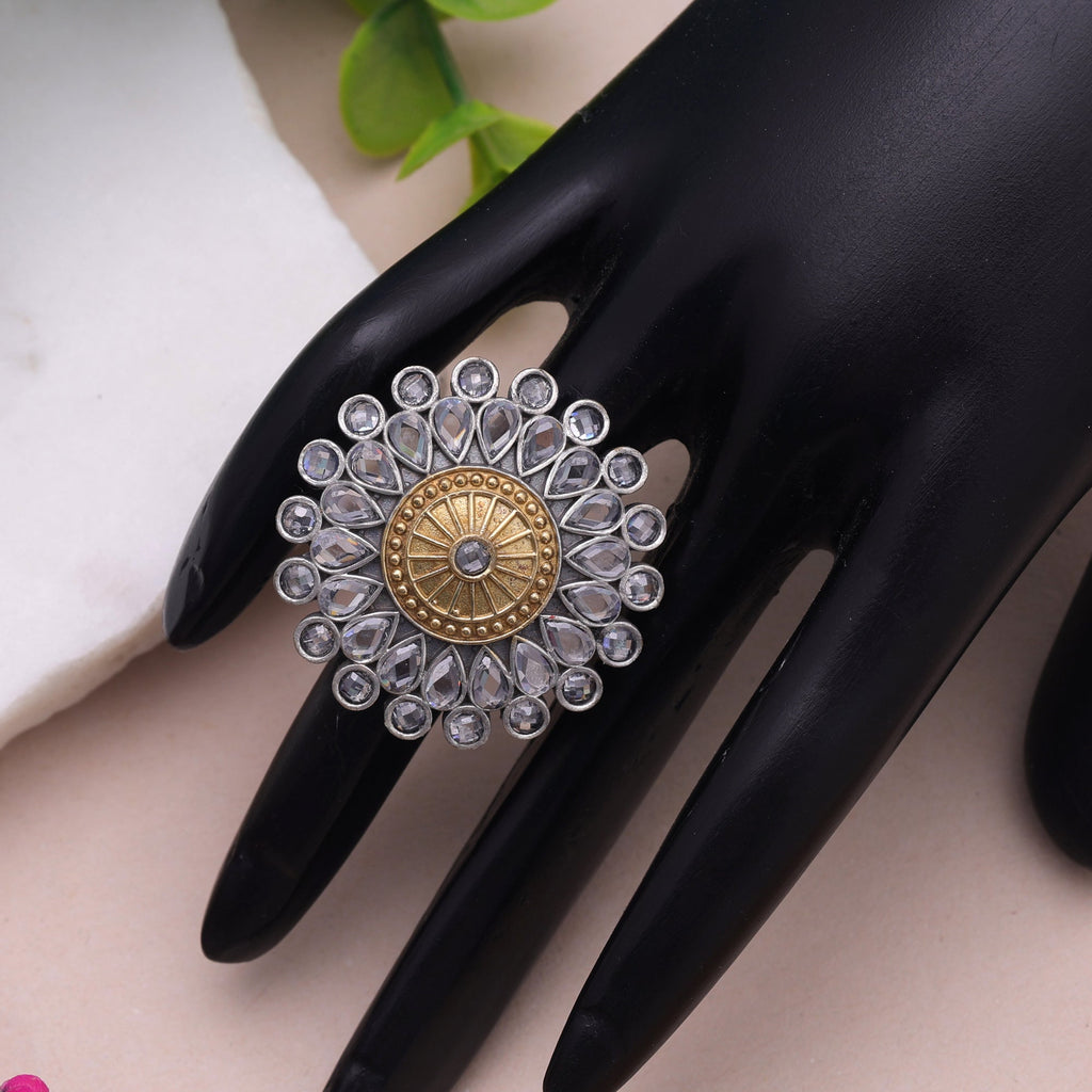 White Color Dual Tone Oxidised Rings Designer Style