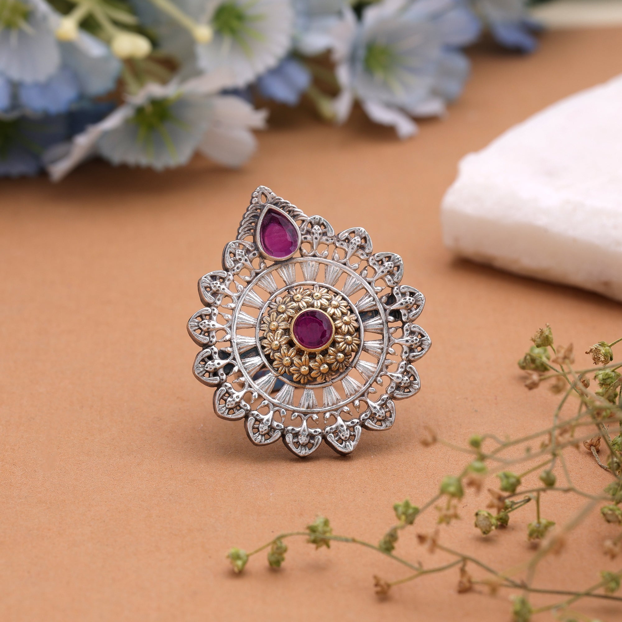 Rani Color Dual Tone Oxidised Rings Handmade Finish