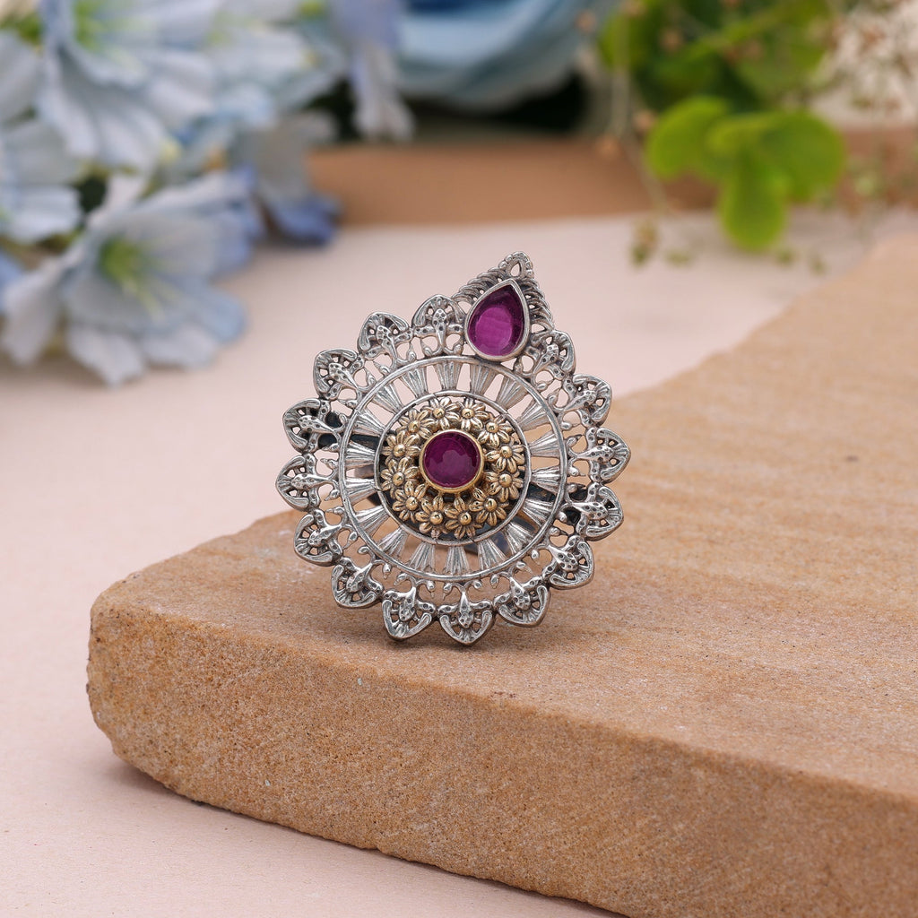 Rani Color Dual Tone Oxidised Rings Handmade Finish