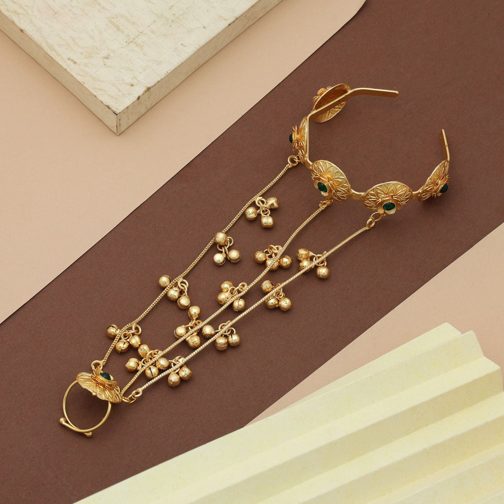 Green Color Hath Phool Traditional Bridal Hand Jewelry