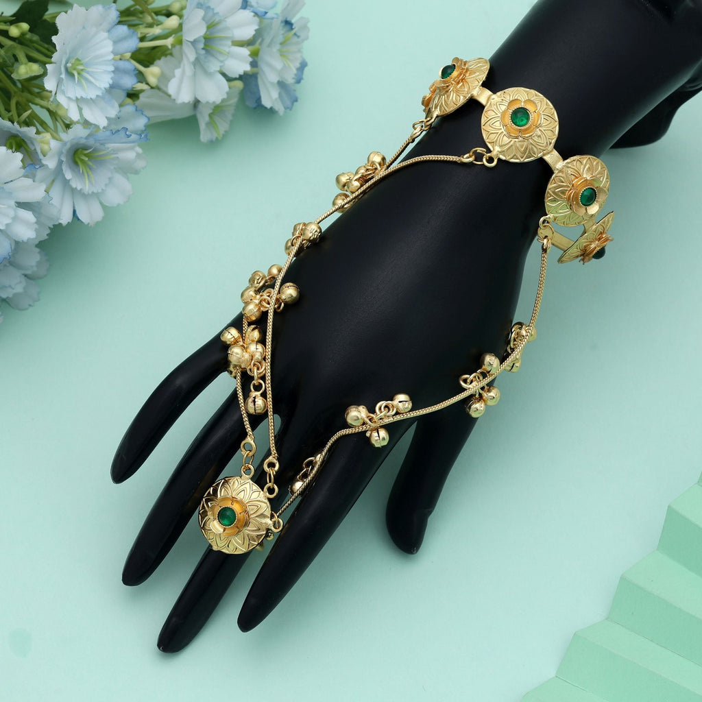 Green Color Hath Phool Traditional Bridal Hand Jewelry