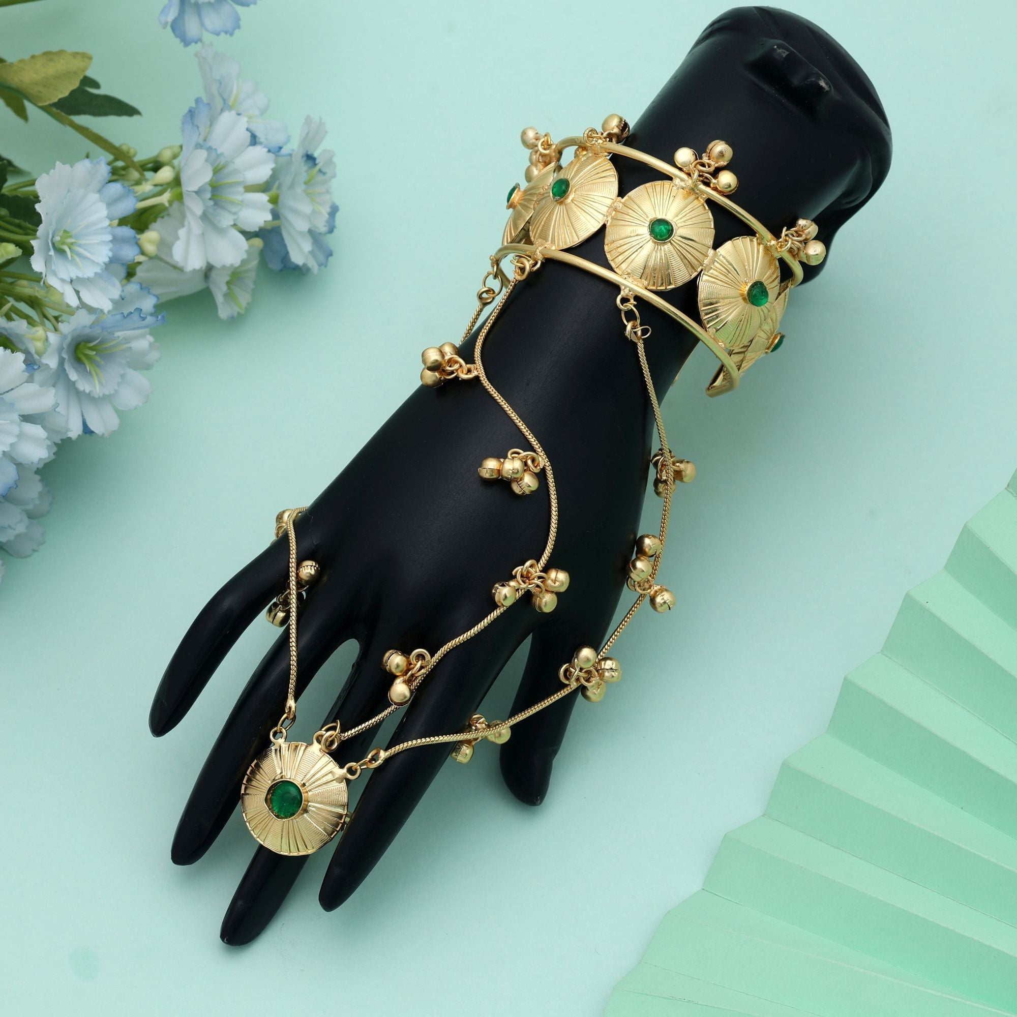 Green Color Hath Phool Stylish Ethnic Hand Jewelry