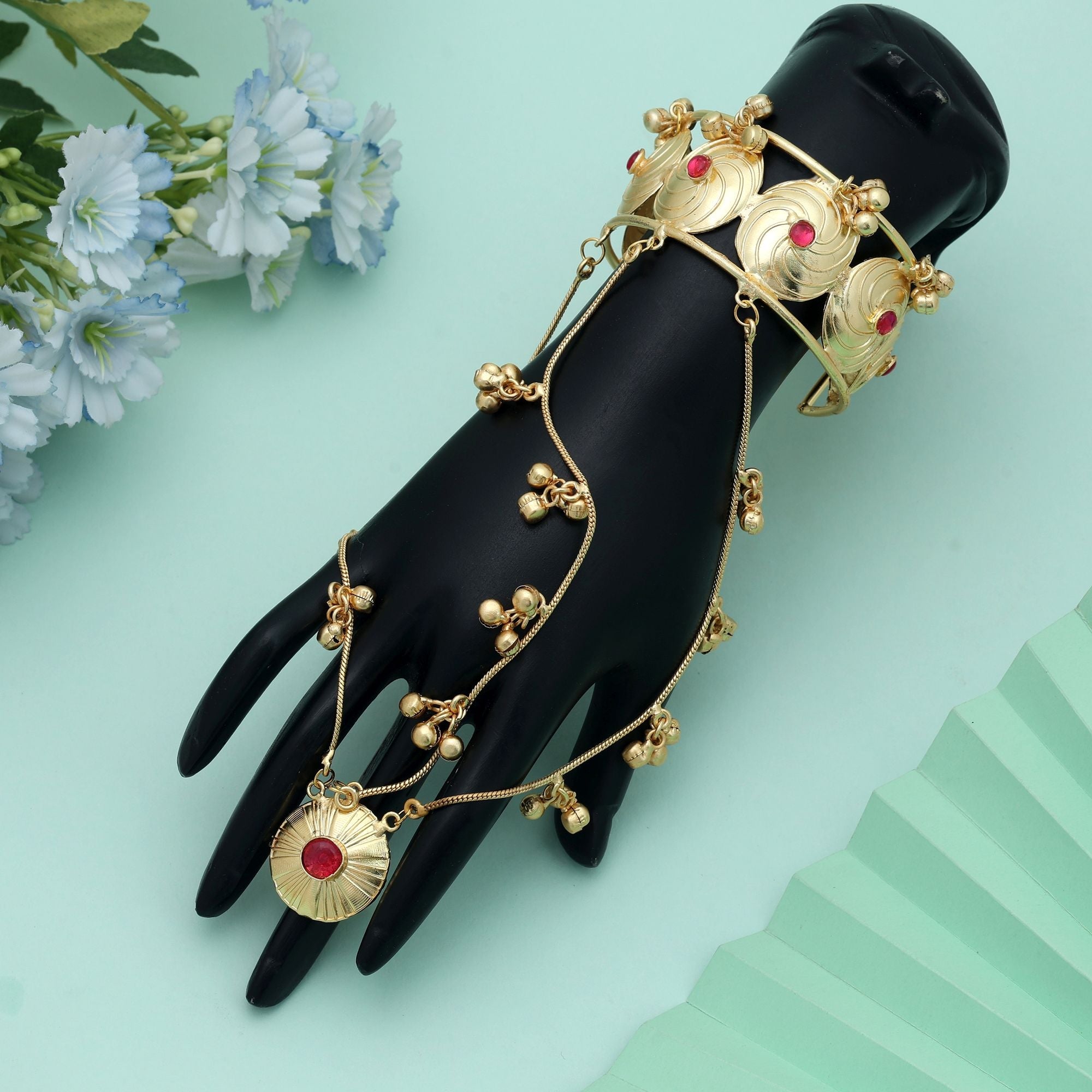 Rani Color Hath Phool Traditional Indian Bridal Hand Jewelry
