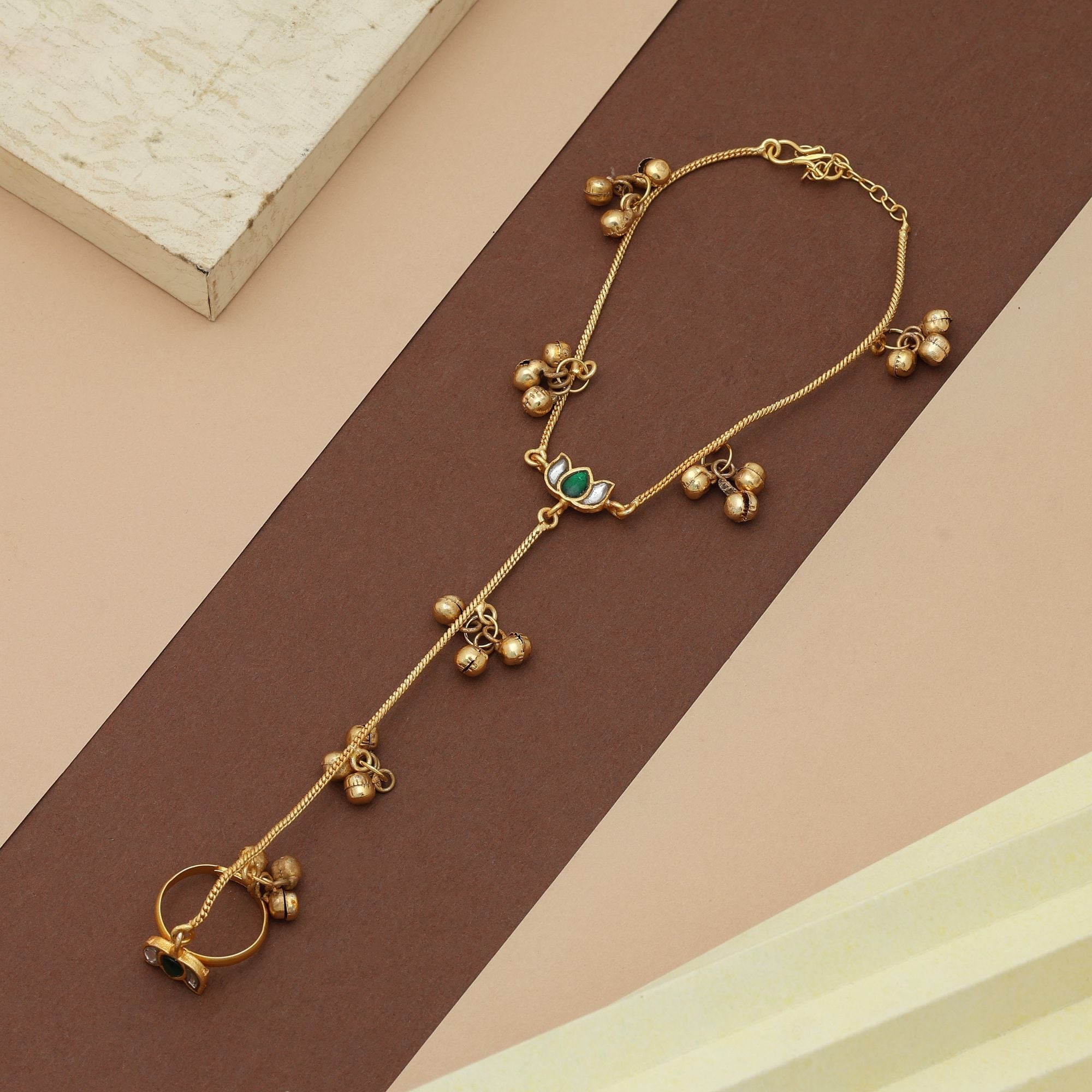 Green Color Hath Phool Traditional Wedding Hand Jewelry