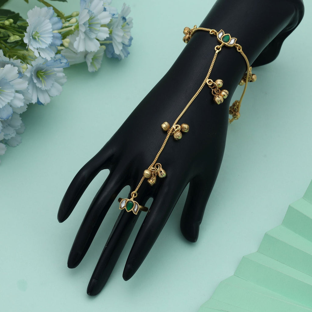 Green Color Hath Phool Traditional Wedding Hand Jewelry