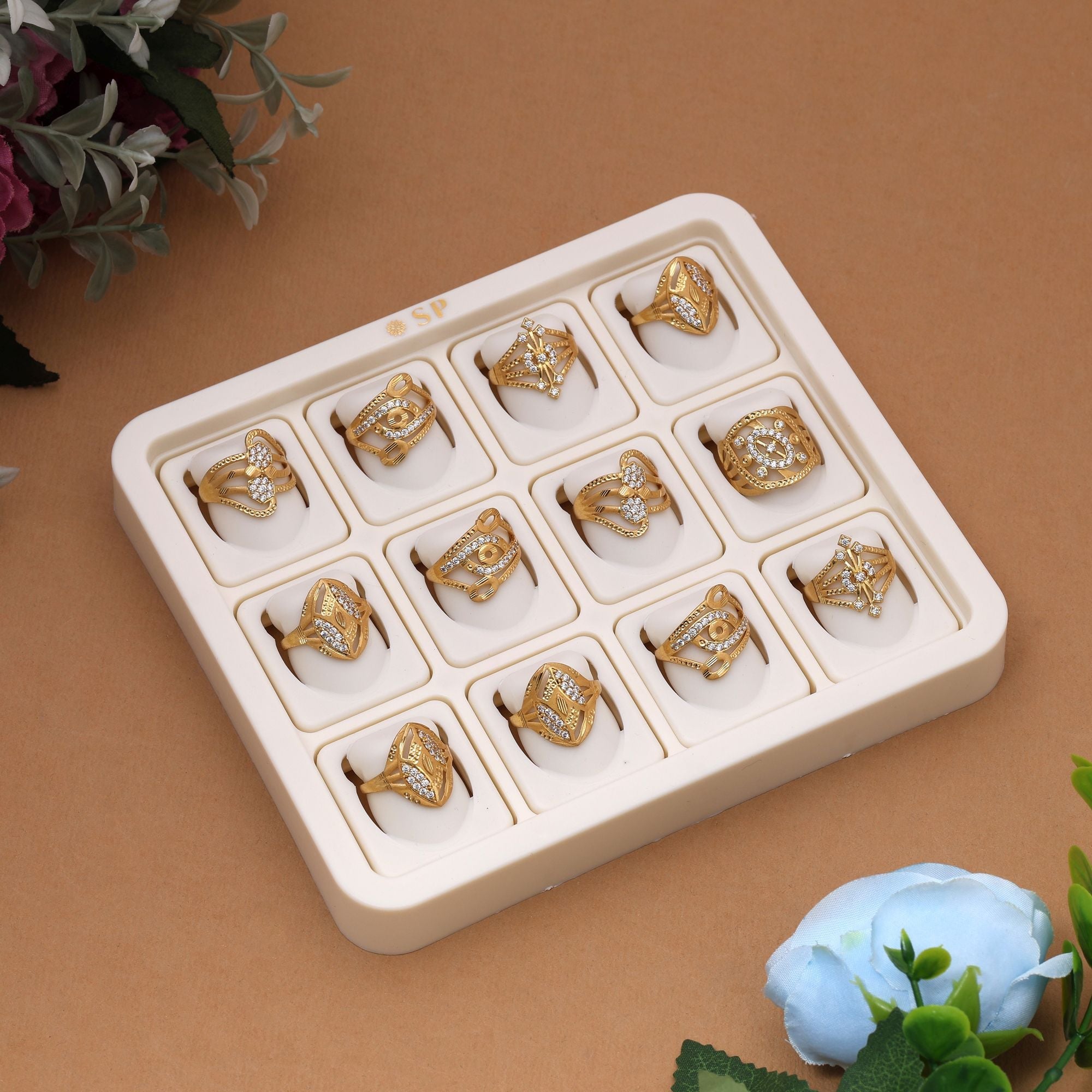 Gold Color Assorted Design Fashion Rings Combo Of 12 Pieces (KBSR102CMB)