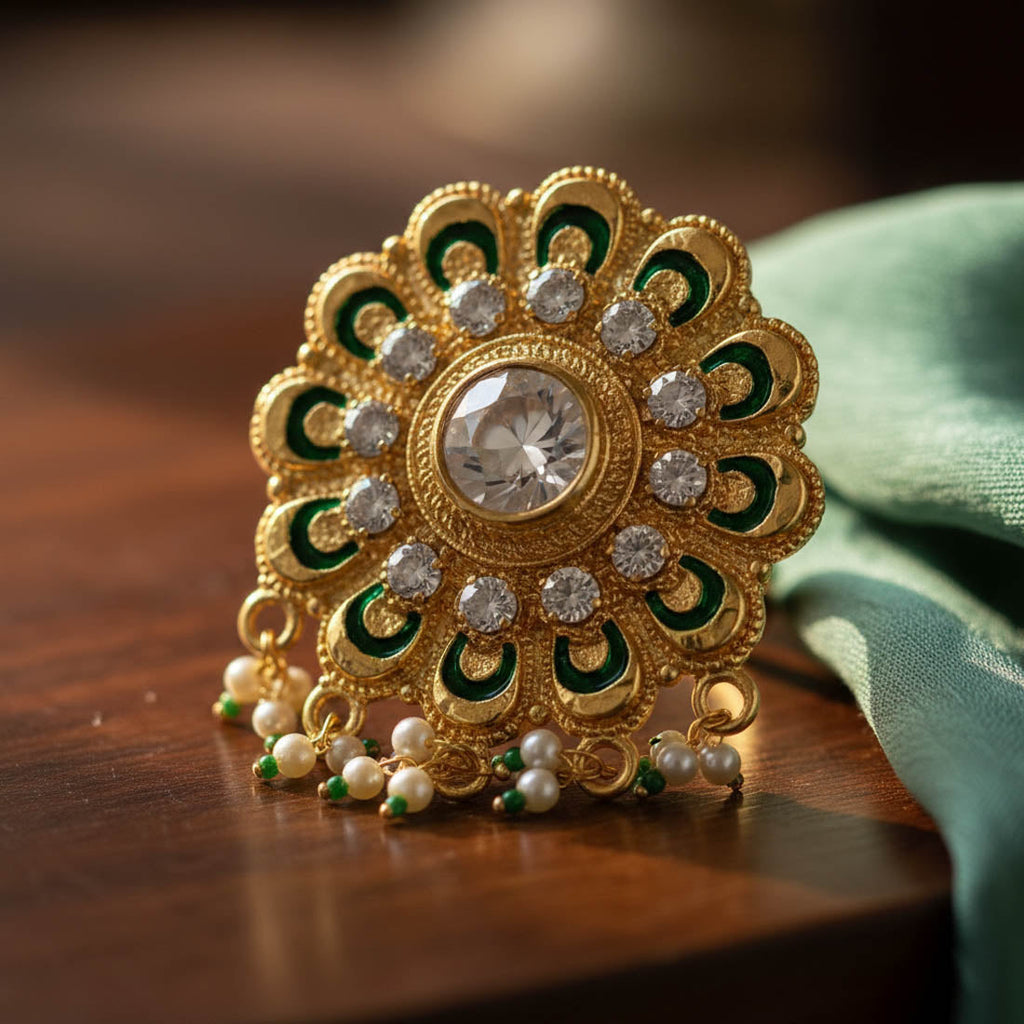 Green Color Meena Work Fashion Rings