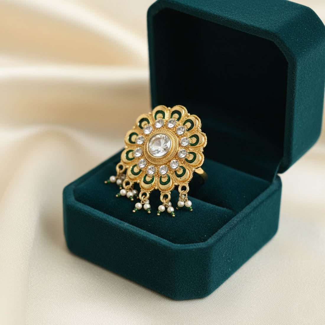 Green Color Meena Work Fashion Rings