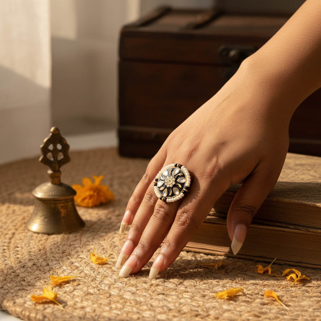 Black Color Meena Work Fashion Rings
