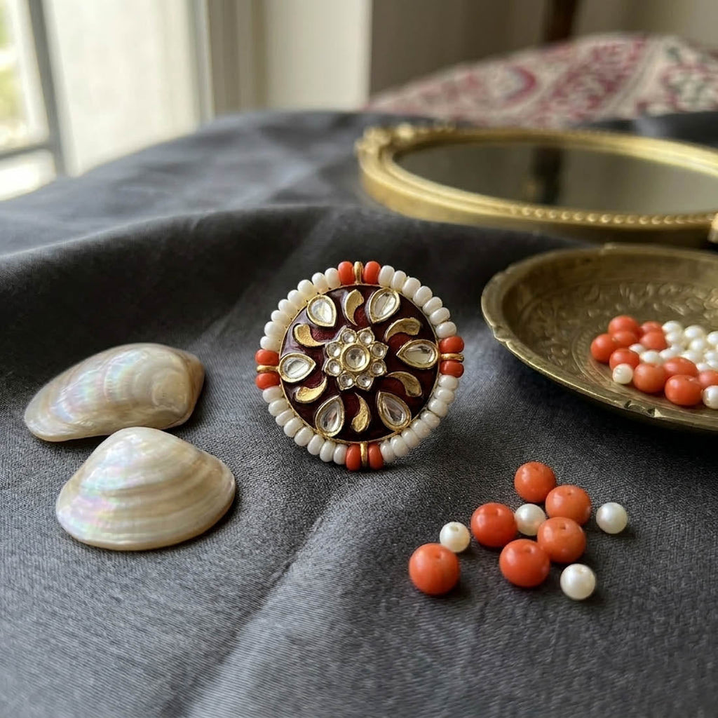 Maroon Color Meena Work Fashion Rings