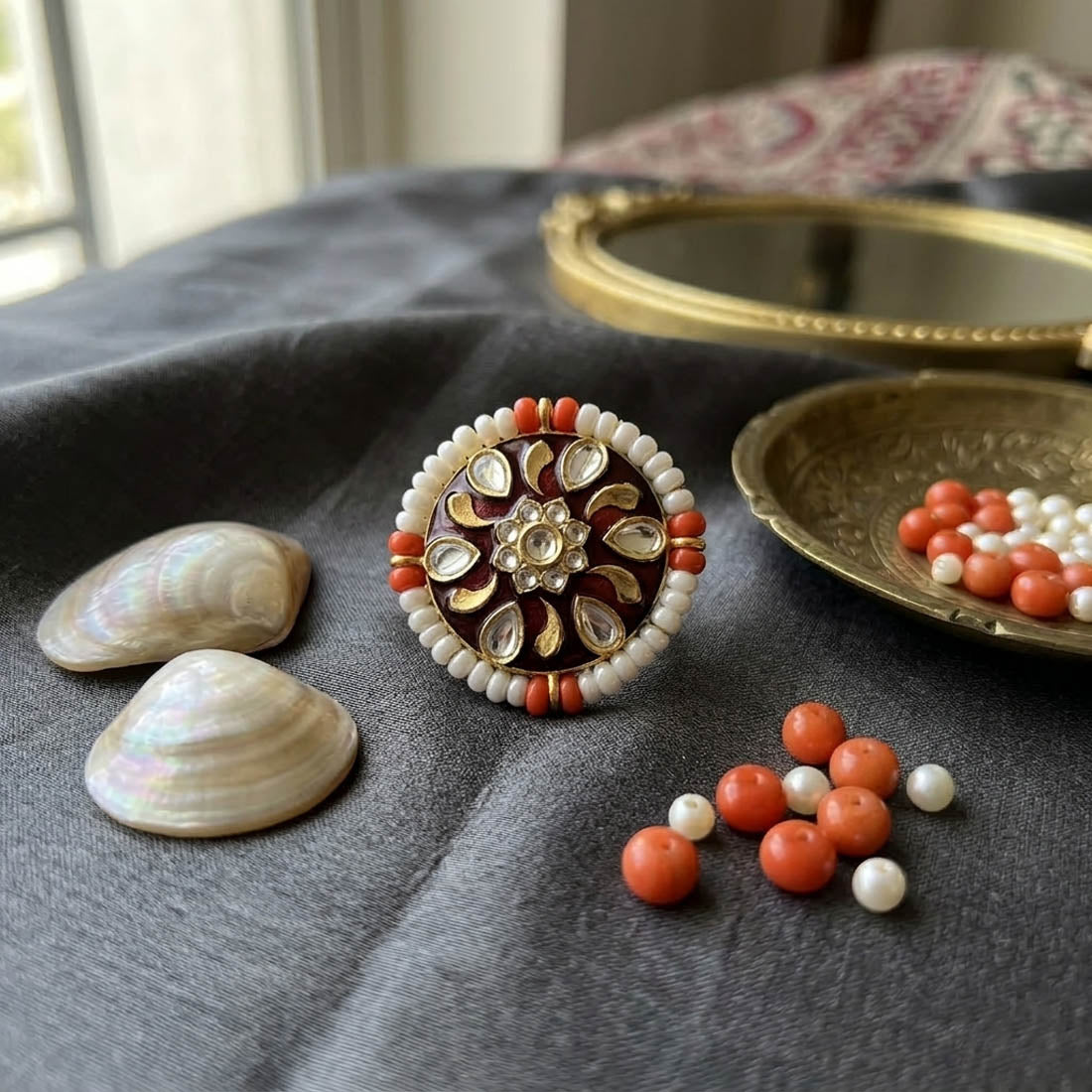 Maroon Color Meena Work Fashion Rings