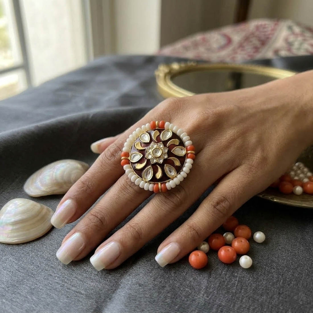 Maroon Color Meena Work Fashion Rings