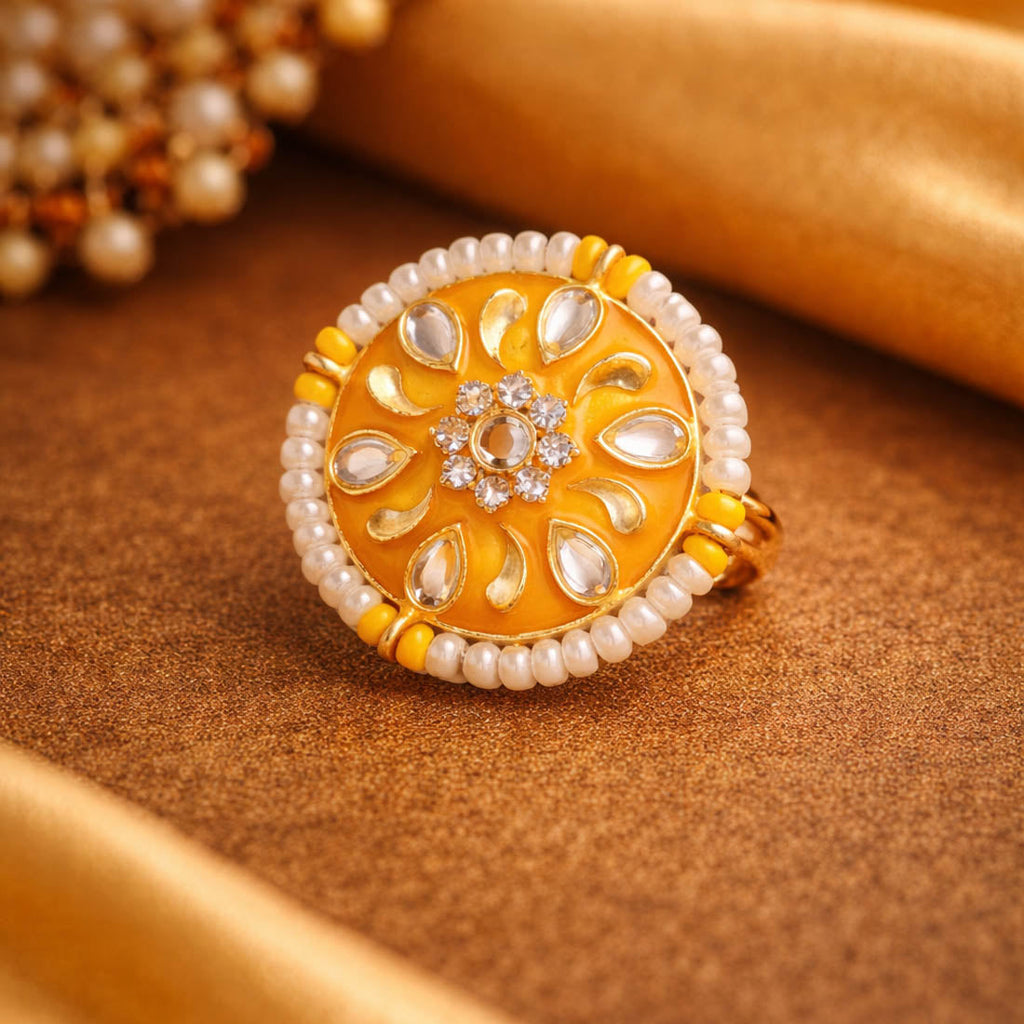 Yellow Color Meena Work Fashion Rings