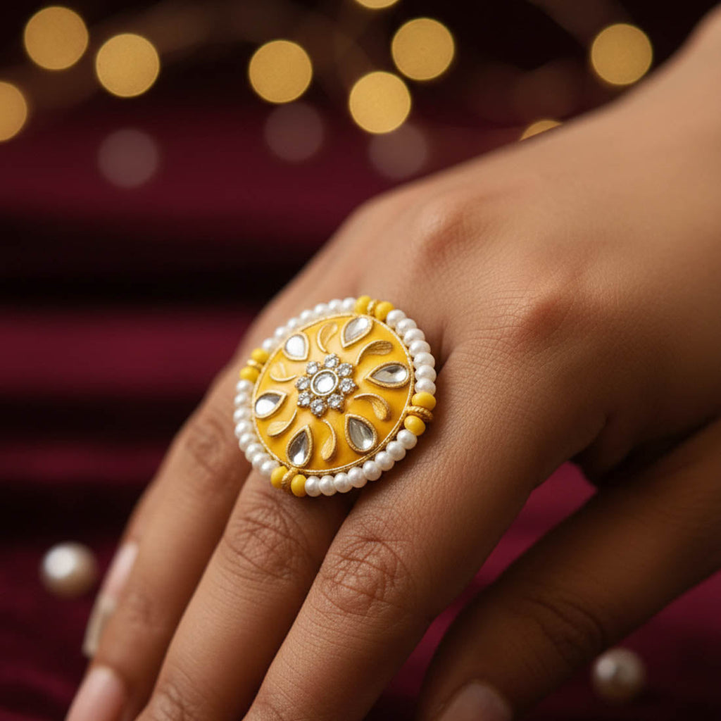 Yellow Color Meena Work Fashion Rings