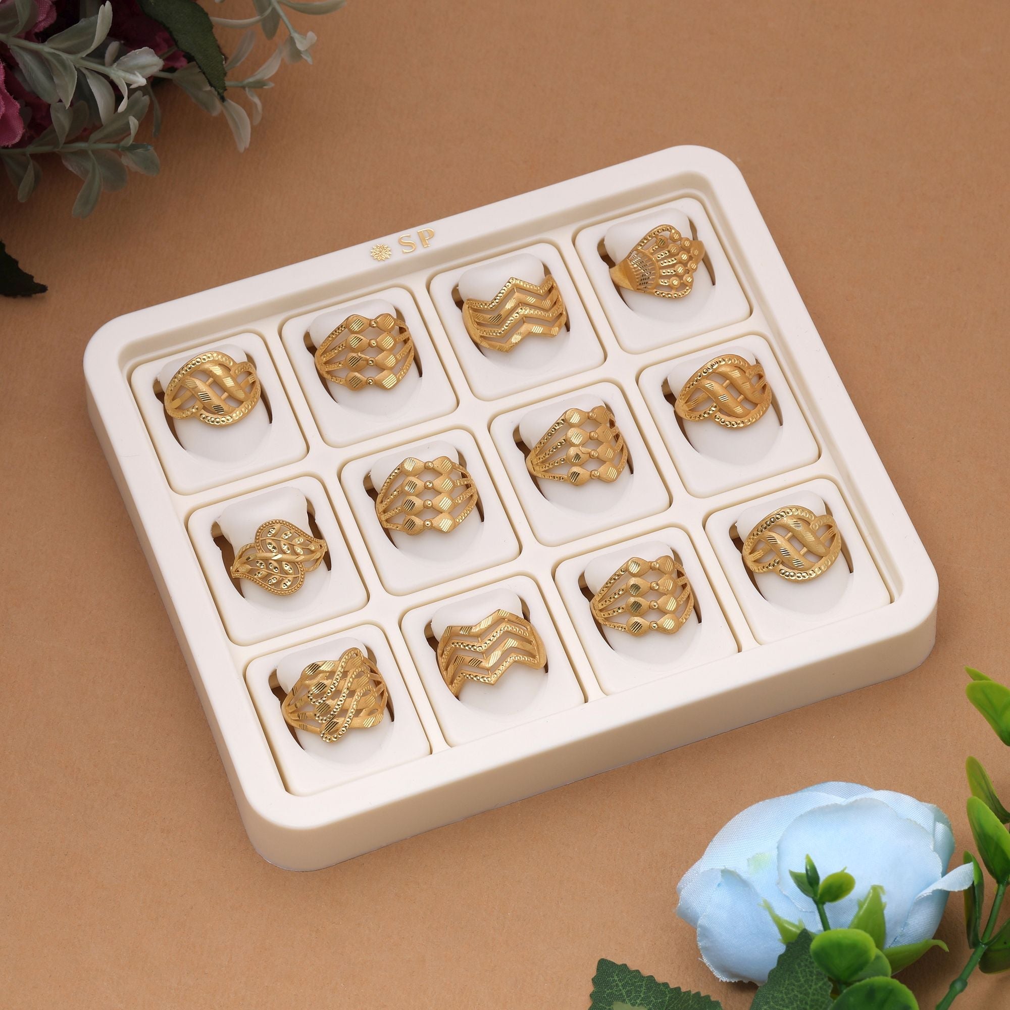 Gold Color Assorted Design Fashion Rings Combo Of 12 Pieces (KBSR105CMB)