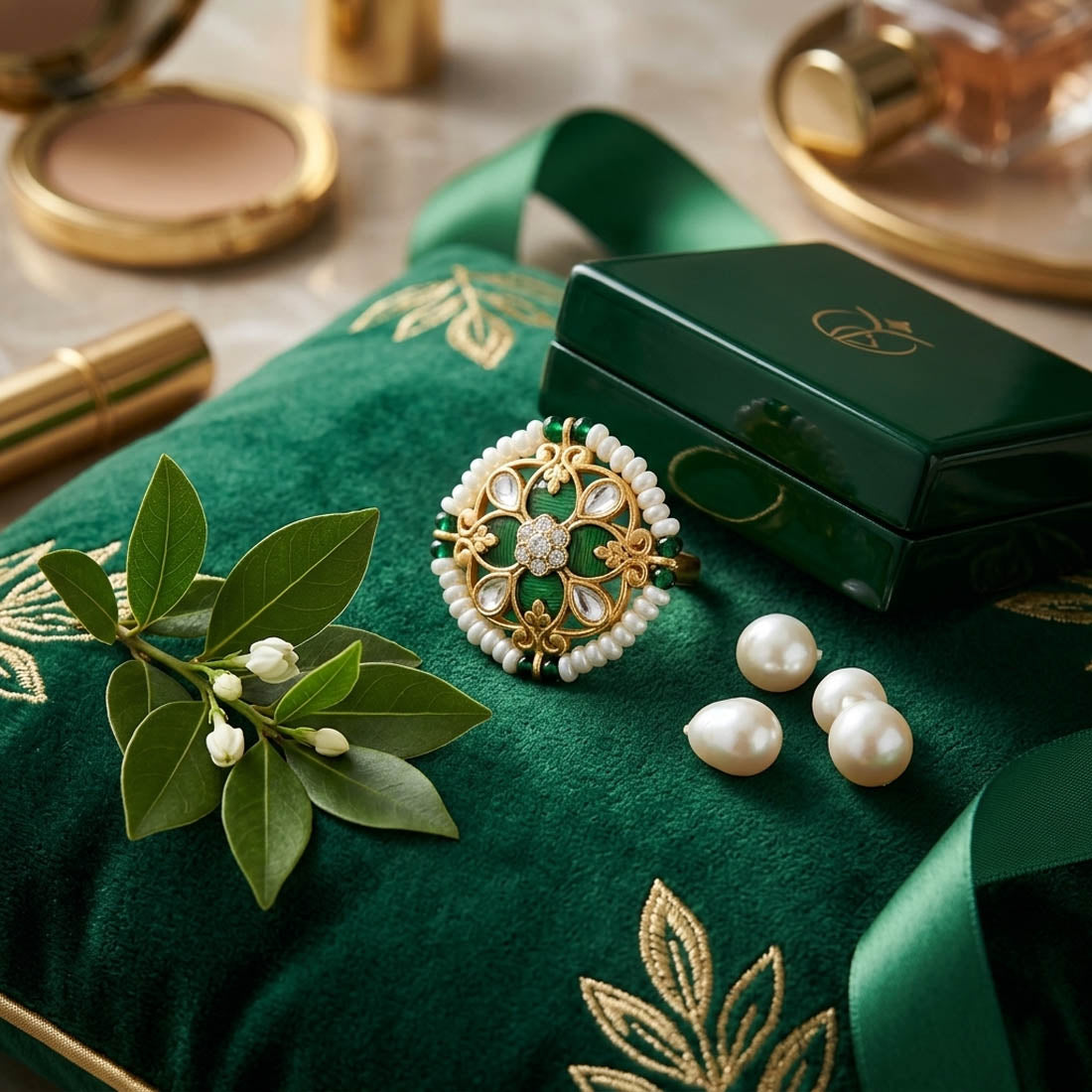 Green Color Festive Meena Work Fashion Rings