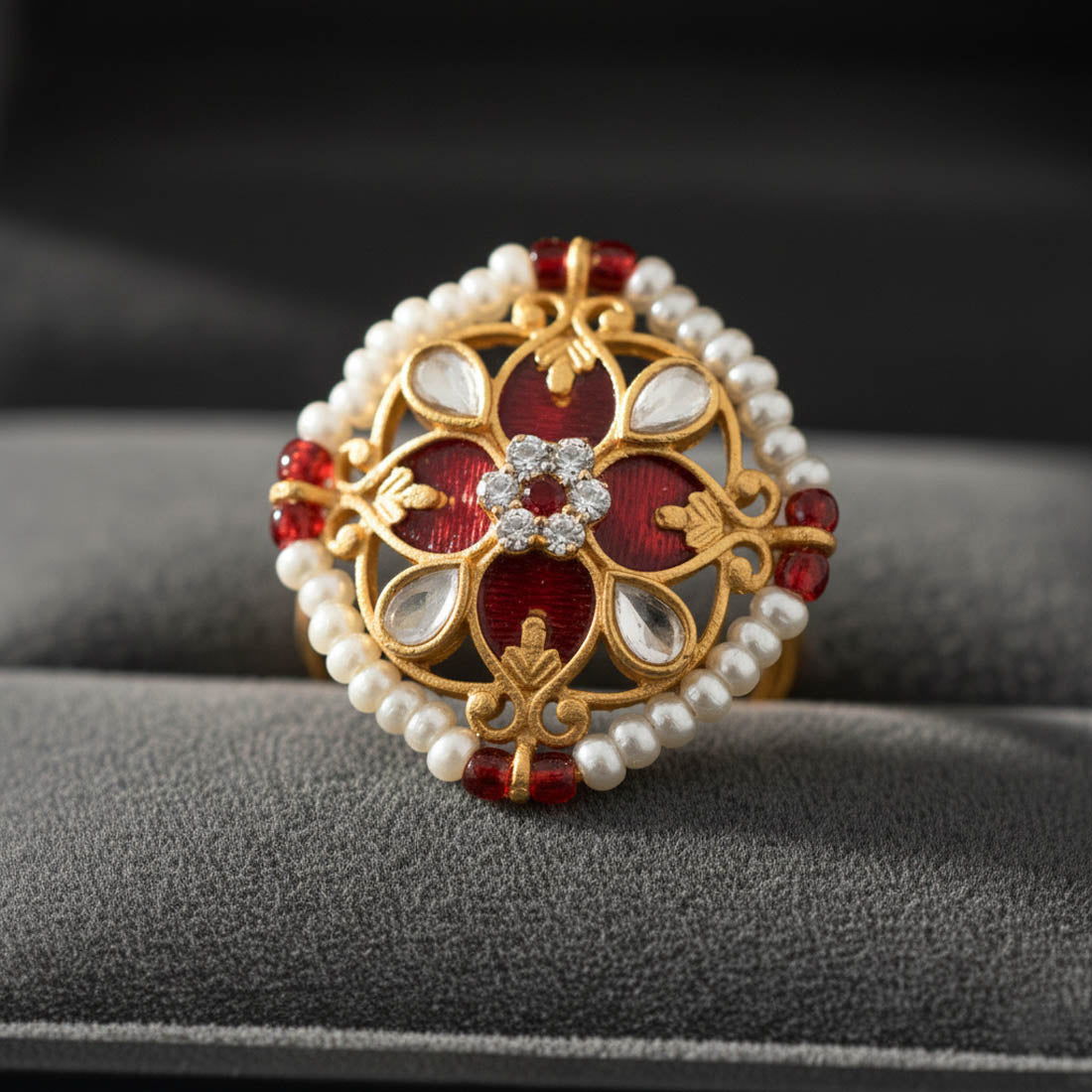 Maroon Color Royal Meena Work Fashion Rings
