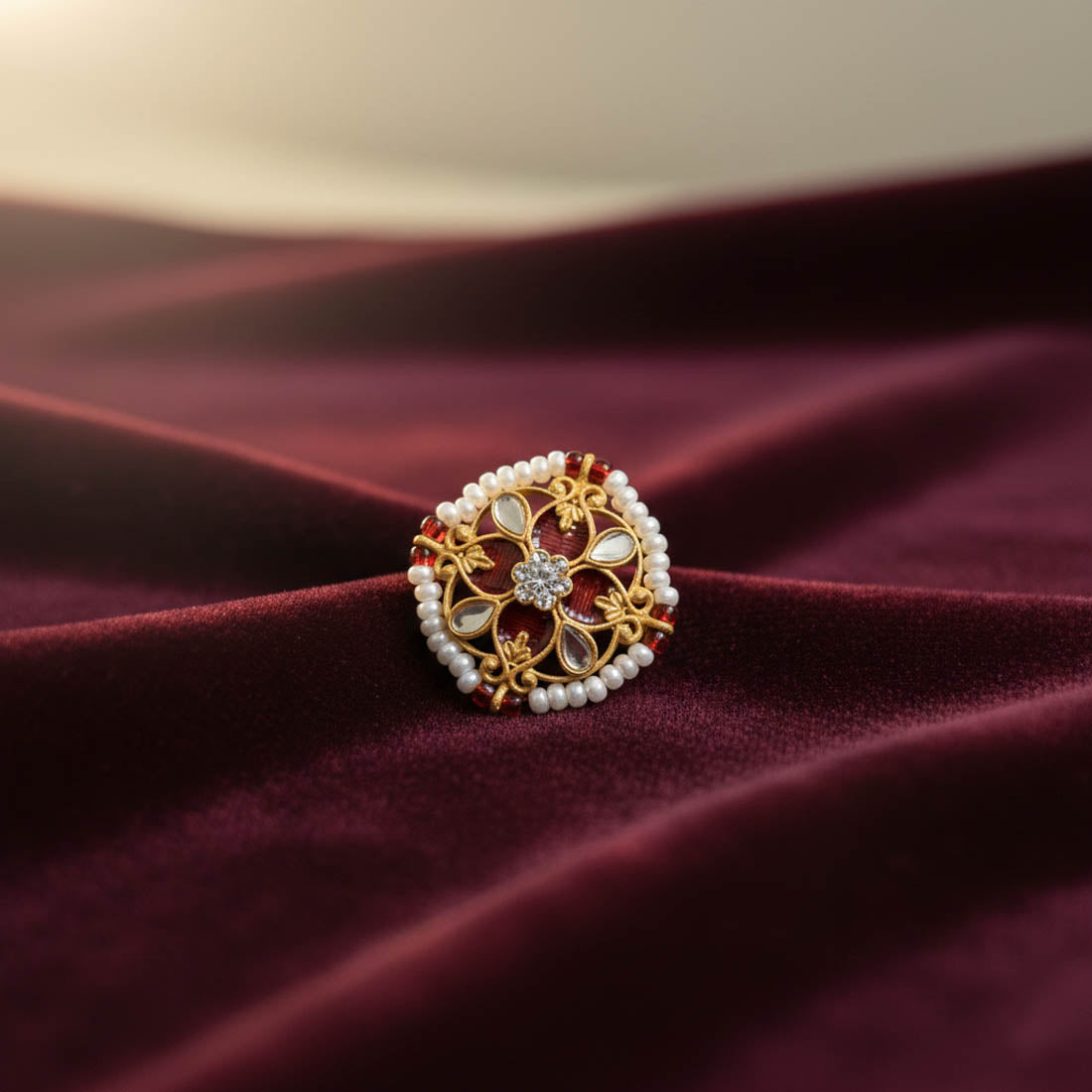 Maroon Color Royal Meena Work Fashion Rings