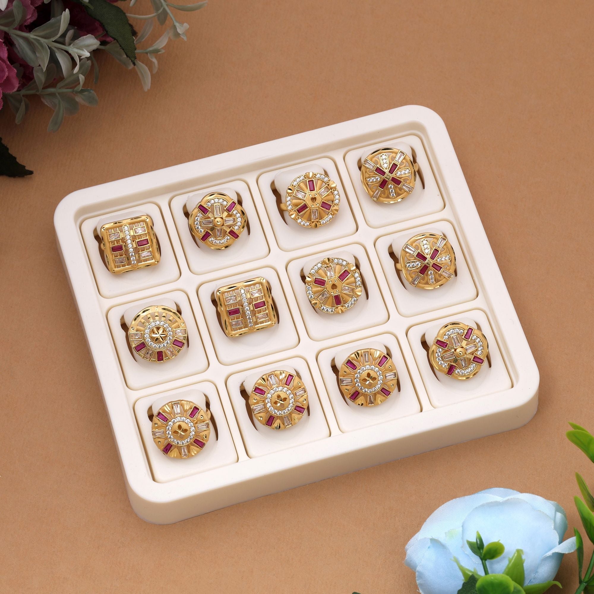 Rani Color Assorted Design Fashion Rings Combo Of 12 Pieces (KBSR106CMB)