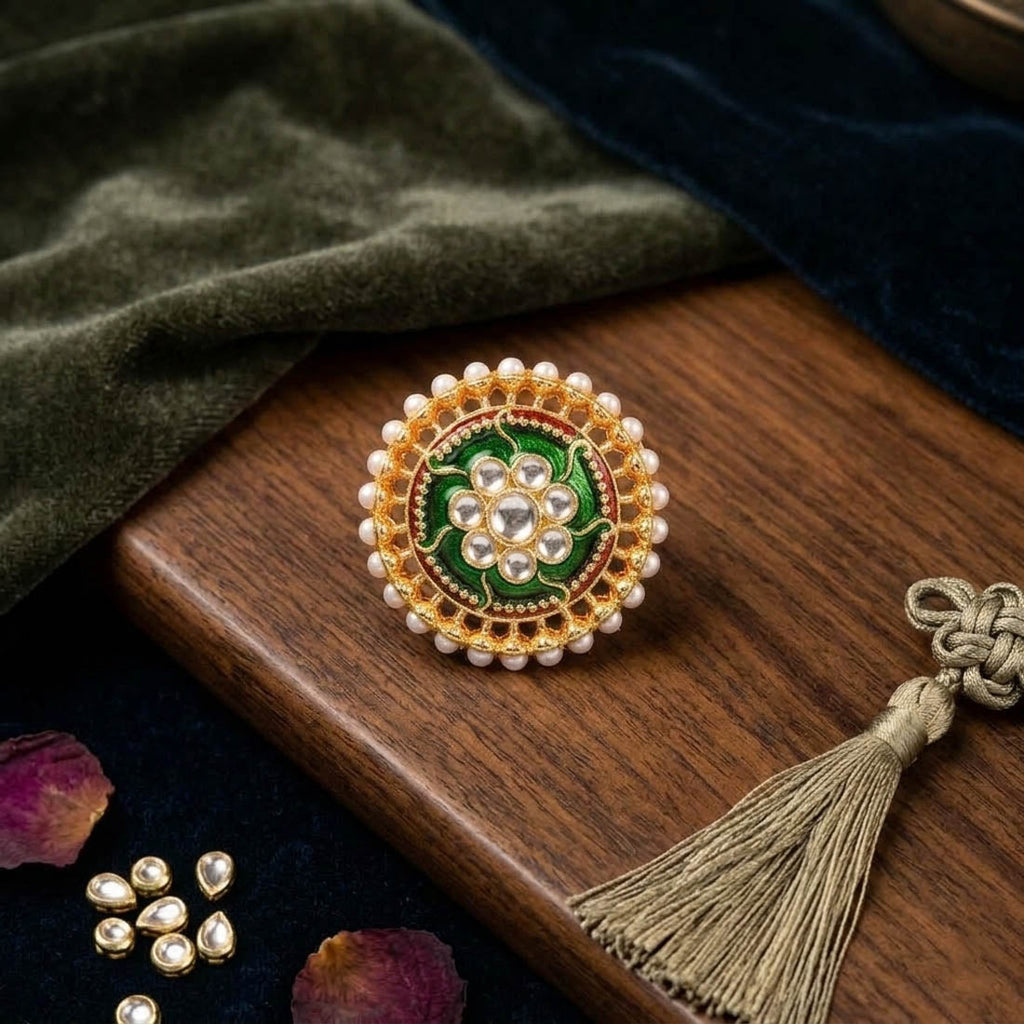 Green Color Elegant Meena Work Fashion Rings