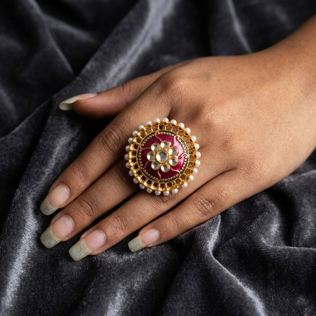 Purple Color Meena Work Fashion Rings