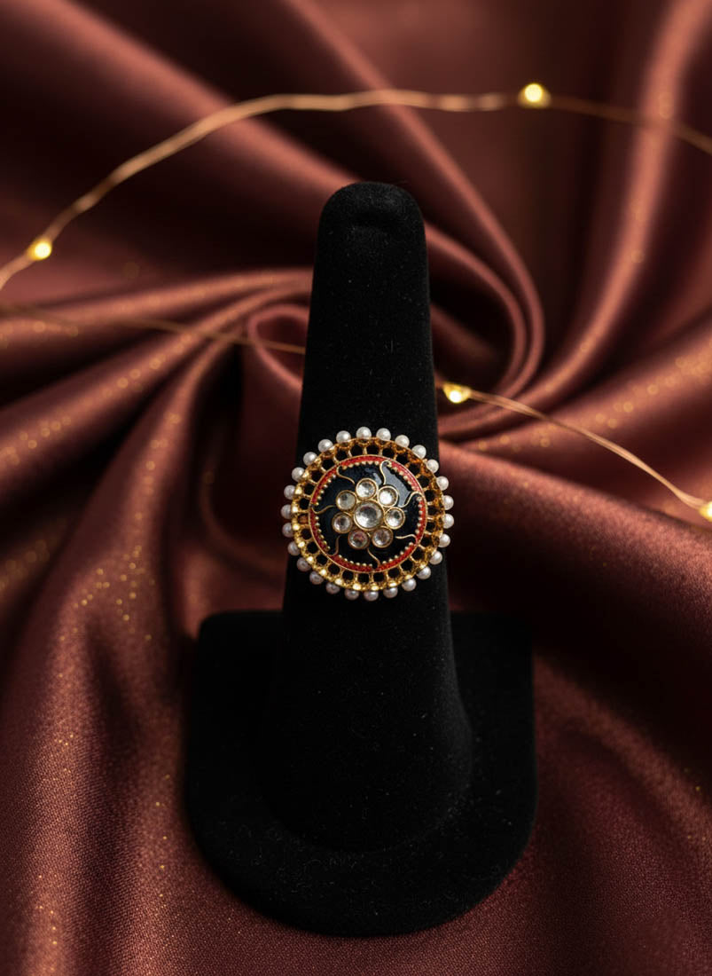 Turquoise Blue Color Meena Work Fashion Rings