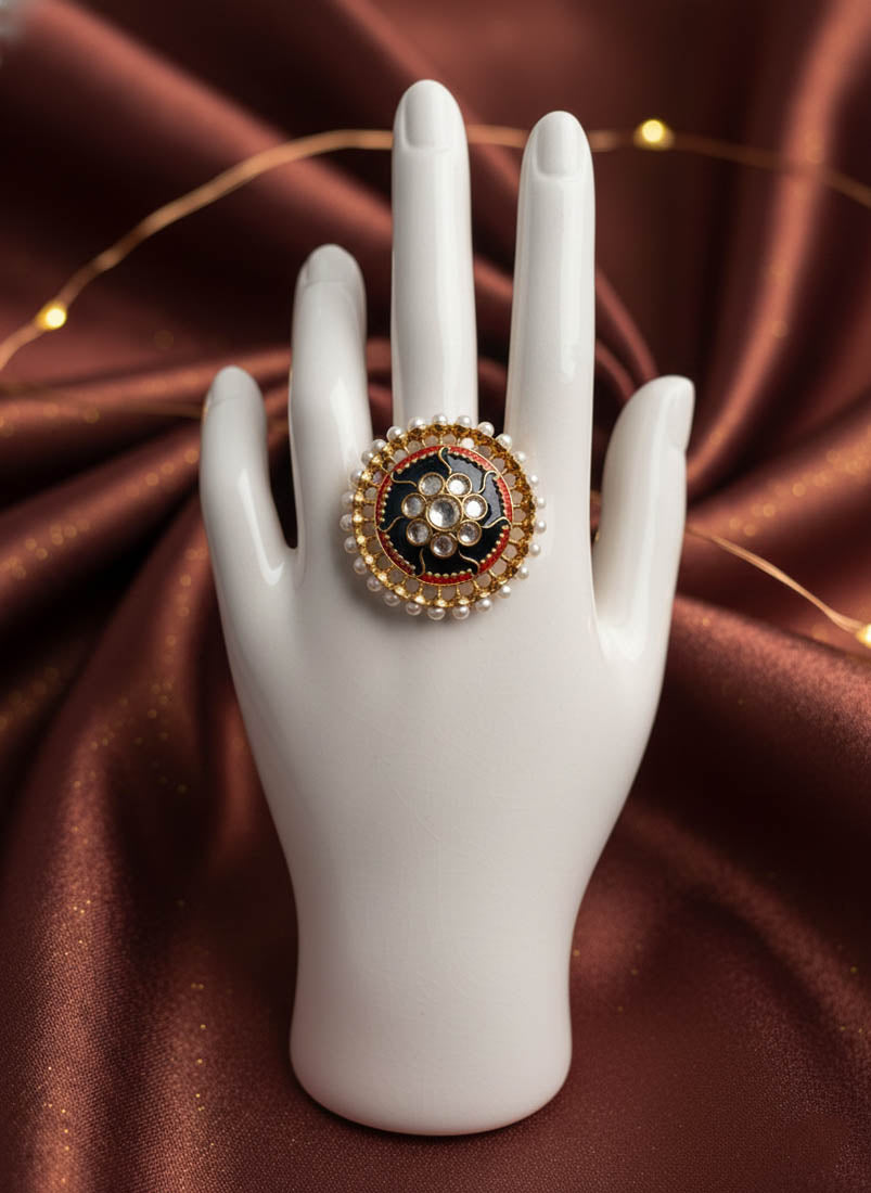 Turquoise Blue Color Meena Work Fashion Rings