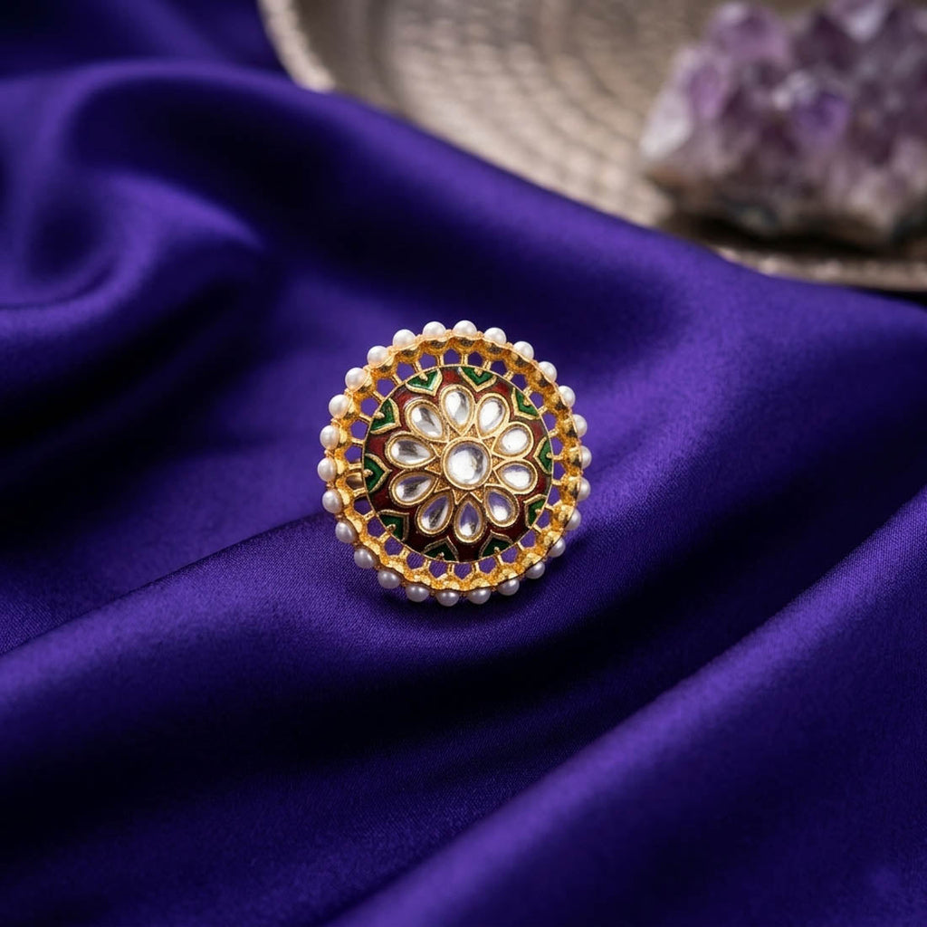 Maroon Color Classic Meena Work Fashion Rings