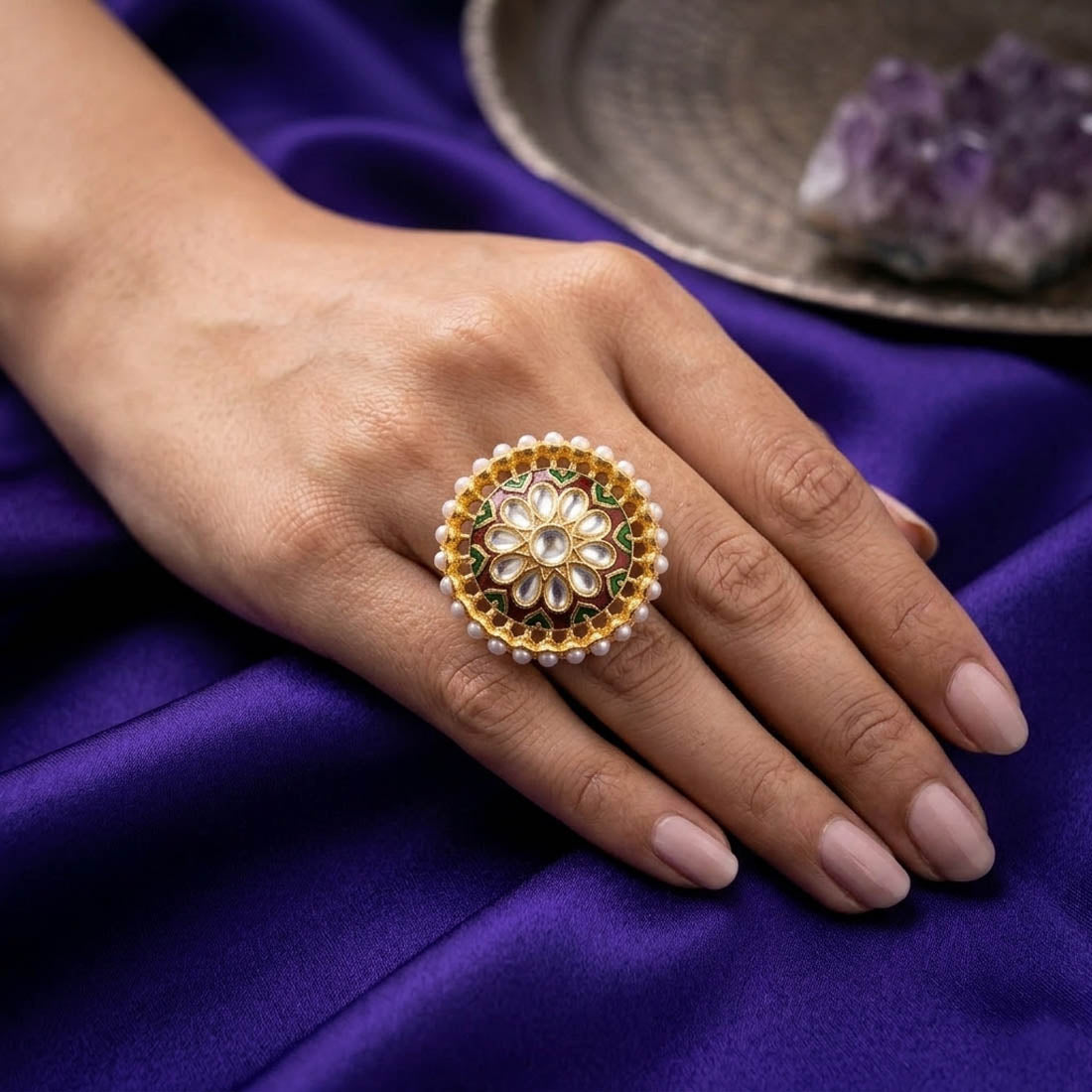 Maroon Color Classic Meena Work Fashion Rings