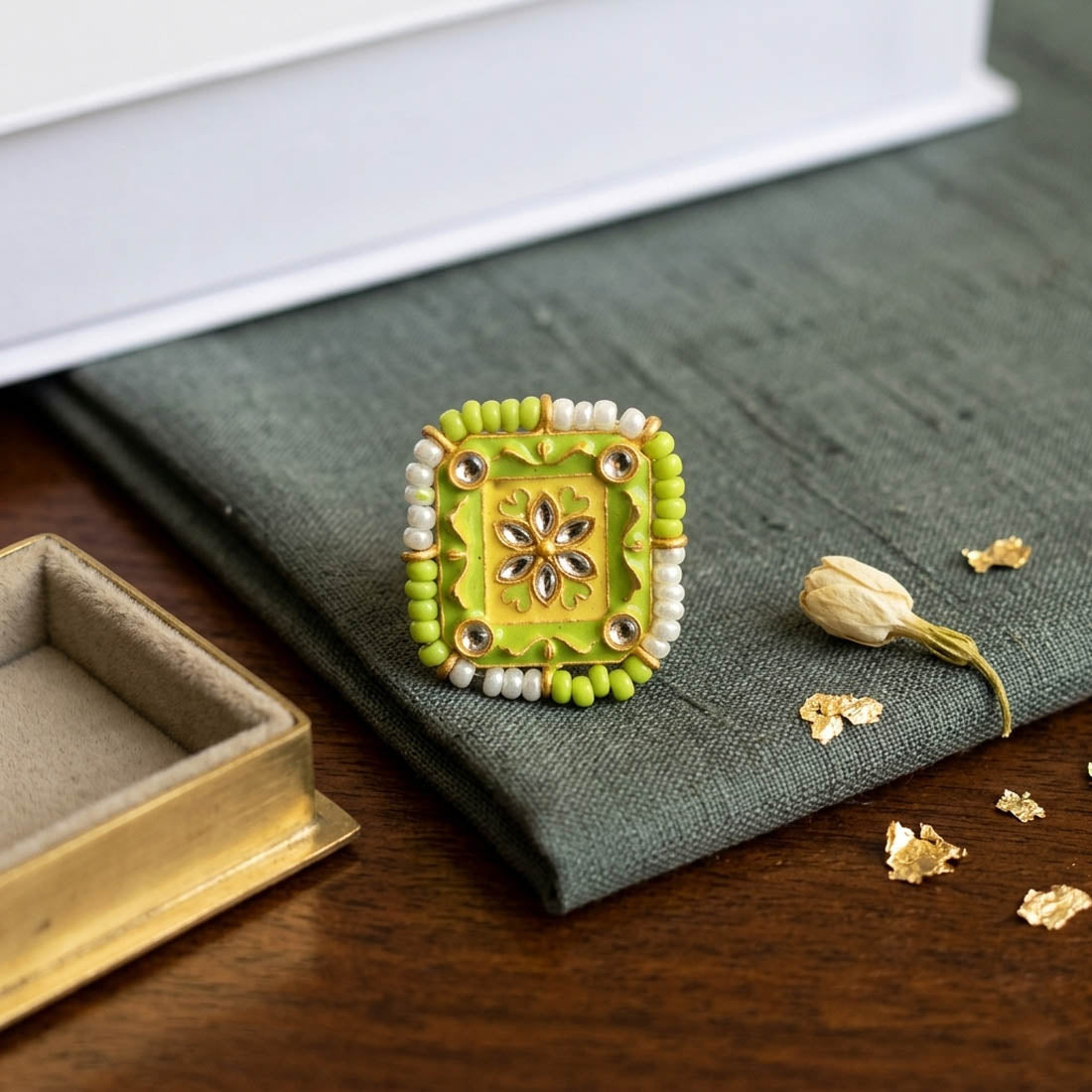 Pista Green Color Meena Work Fashion Rings