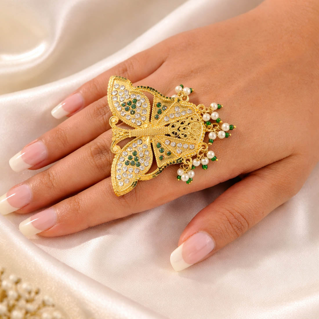 Green Color Butterfly Big Size Fashion Rings