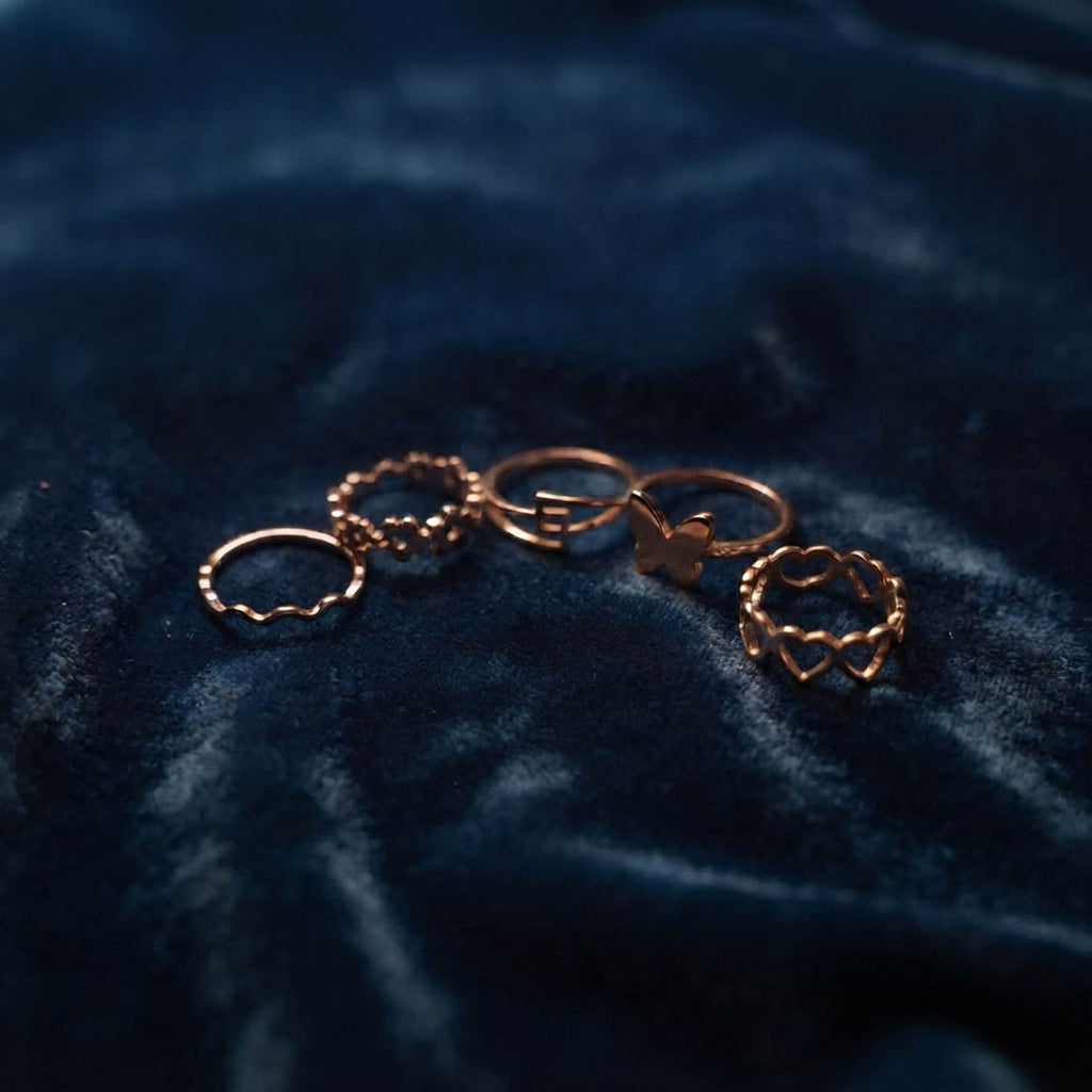 Gold Color Assorted Design Fashion Rings Combo Of 5 Pieces with Beautiful Contemporary Ring Designs